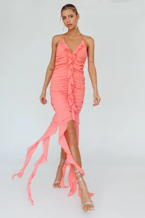 Get Obsessed Ruffle Trim Mini Dress Guava
