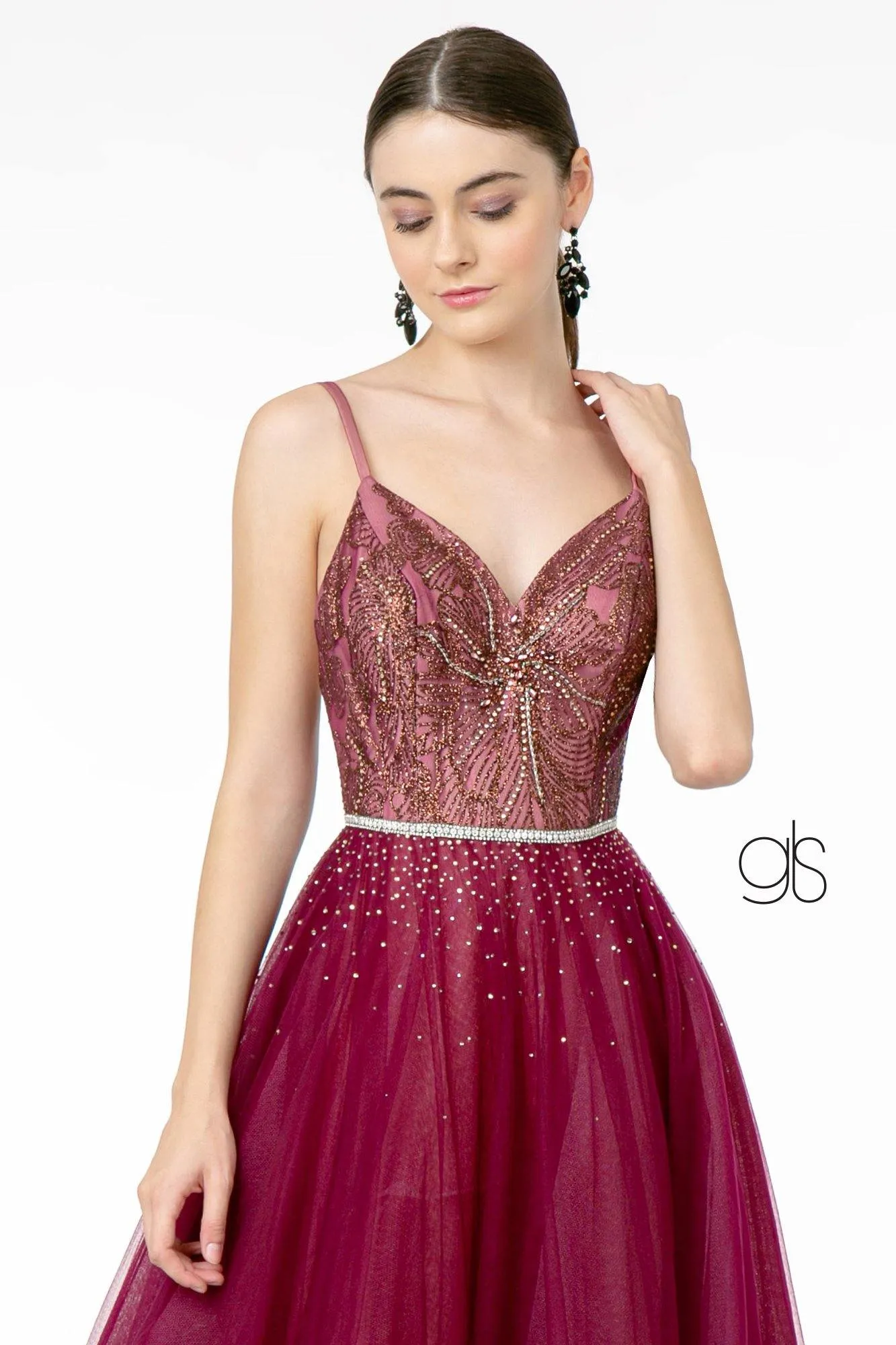 Gliiter Mesh A-Line Long Prom Dress