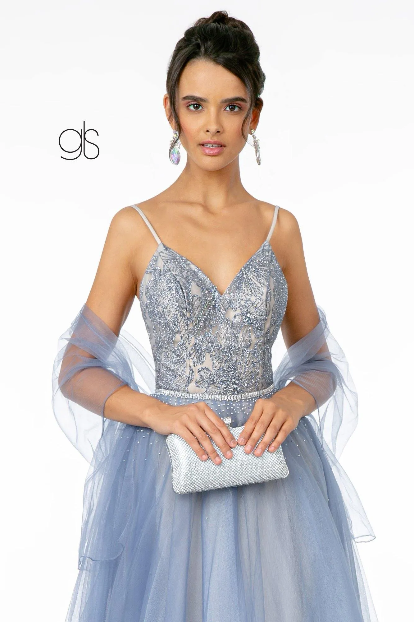 Gliiter Mesh A-Line Long Prom Dress
