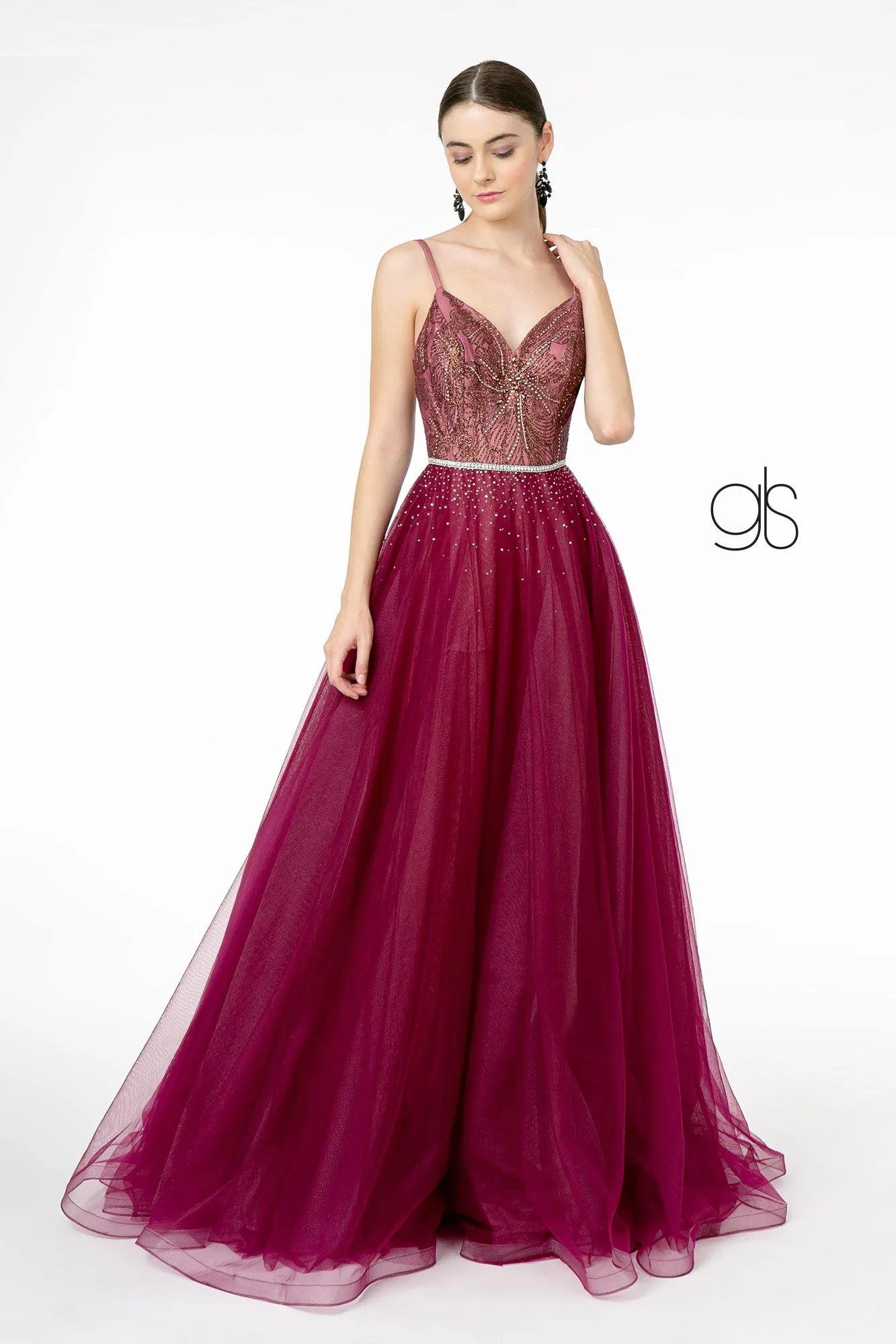 Gliiter Mesh A-Line Long Prom Dress