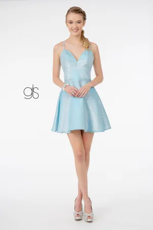 Glitter Crepe Deep V-Neck Short Prom Dress