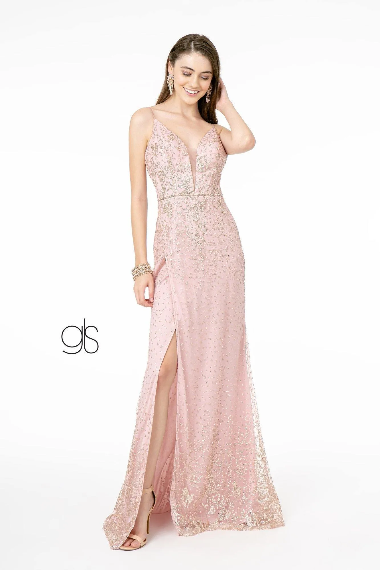 Glitter Mesh Illusion Long Prom Dress Sale