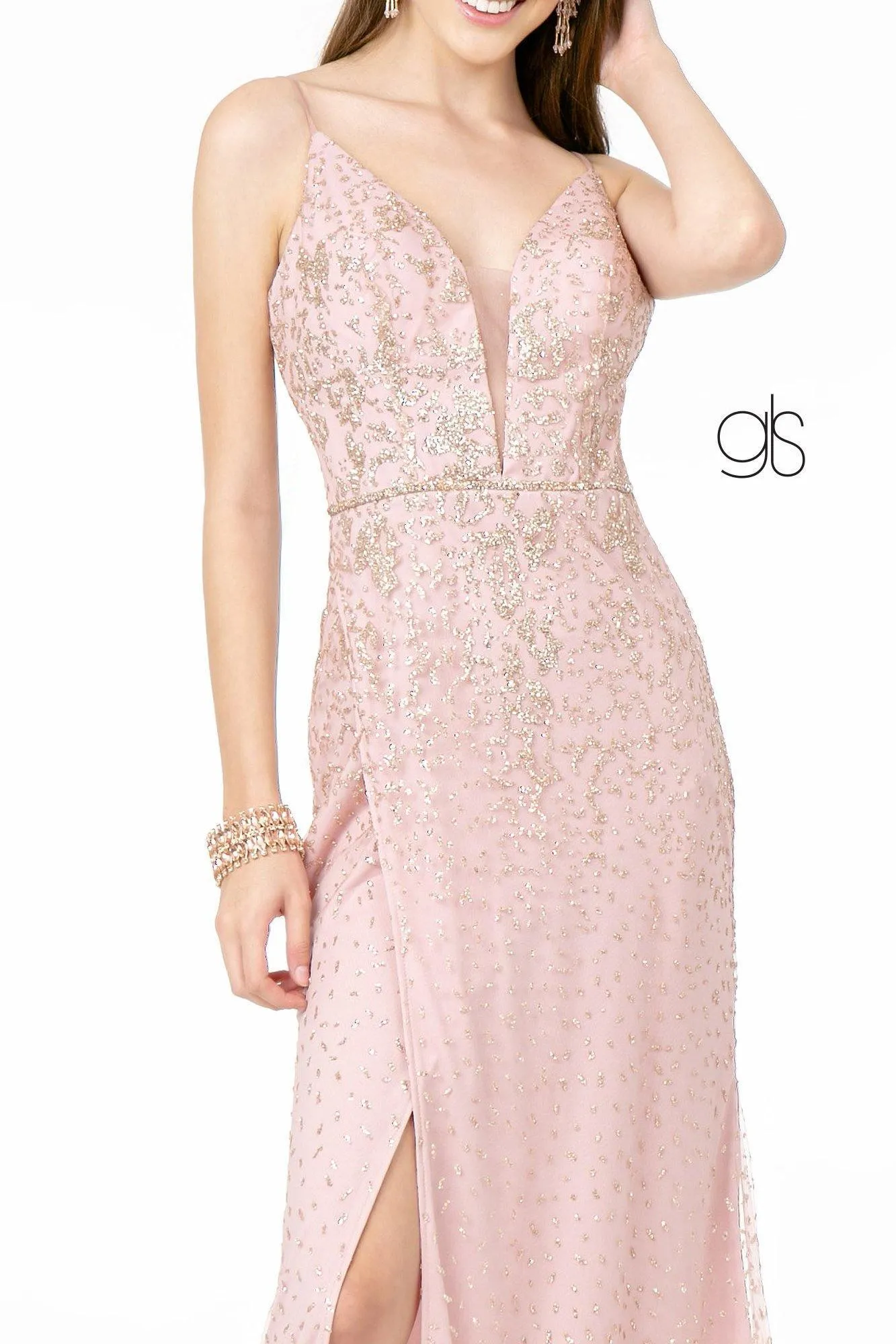 Glitter Mesh Illusion Long Prom Dress Sale