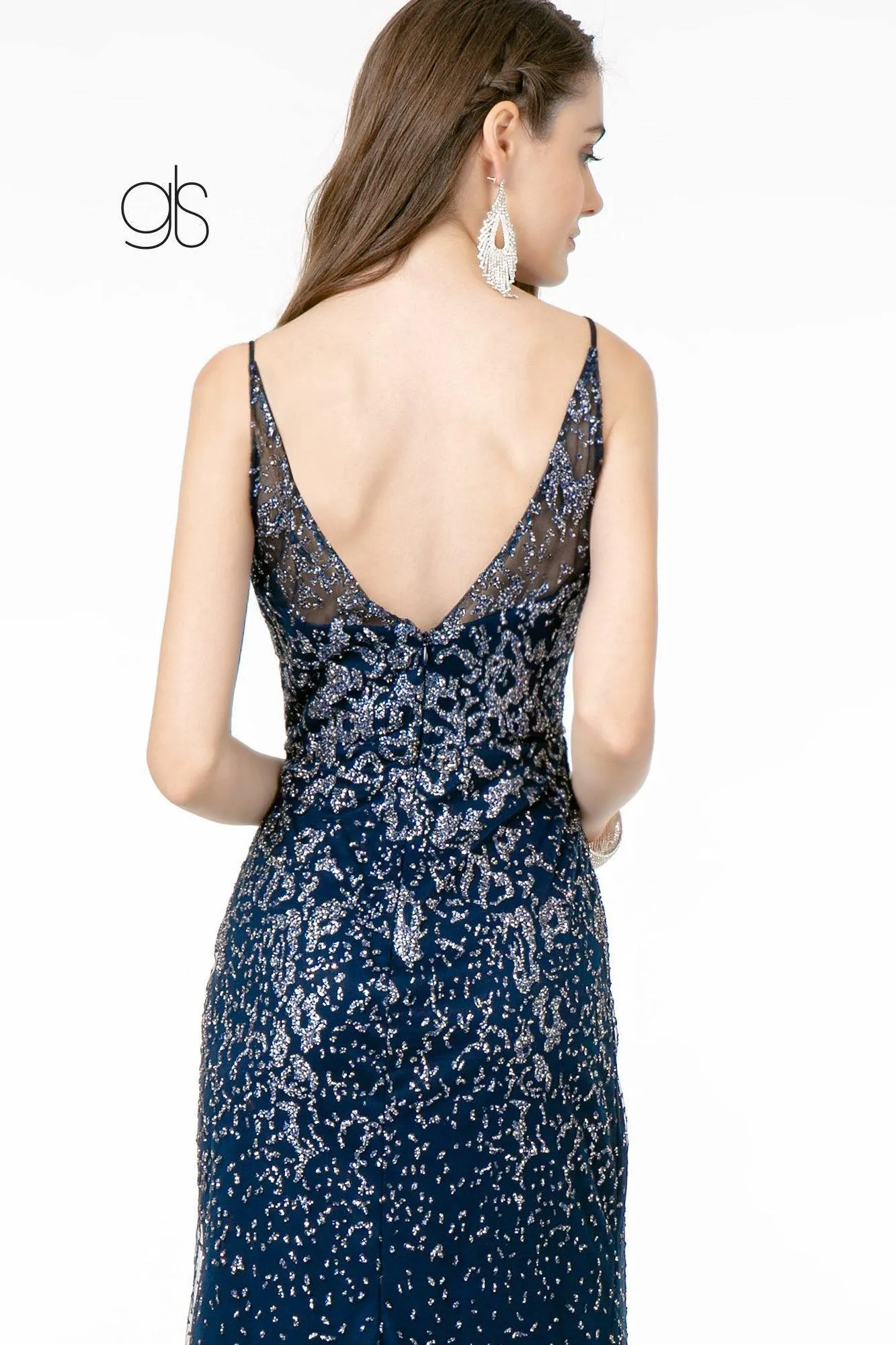 Glitter Mesh Illusion Long Prom Dress Sale