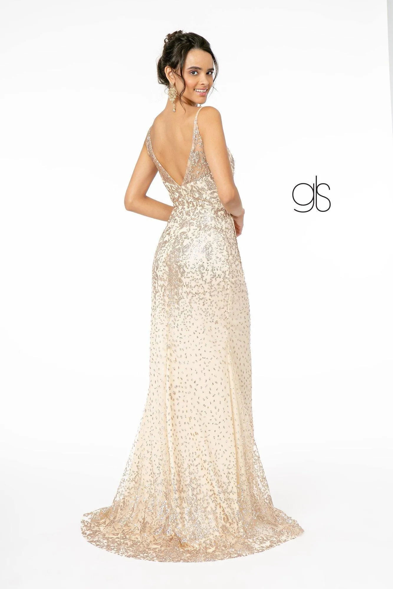 Glitter Mesh Illusion Long Prom Dress Sale