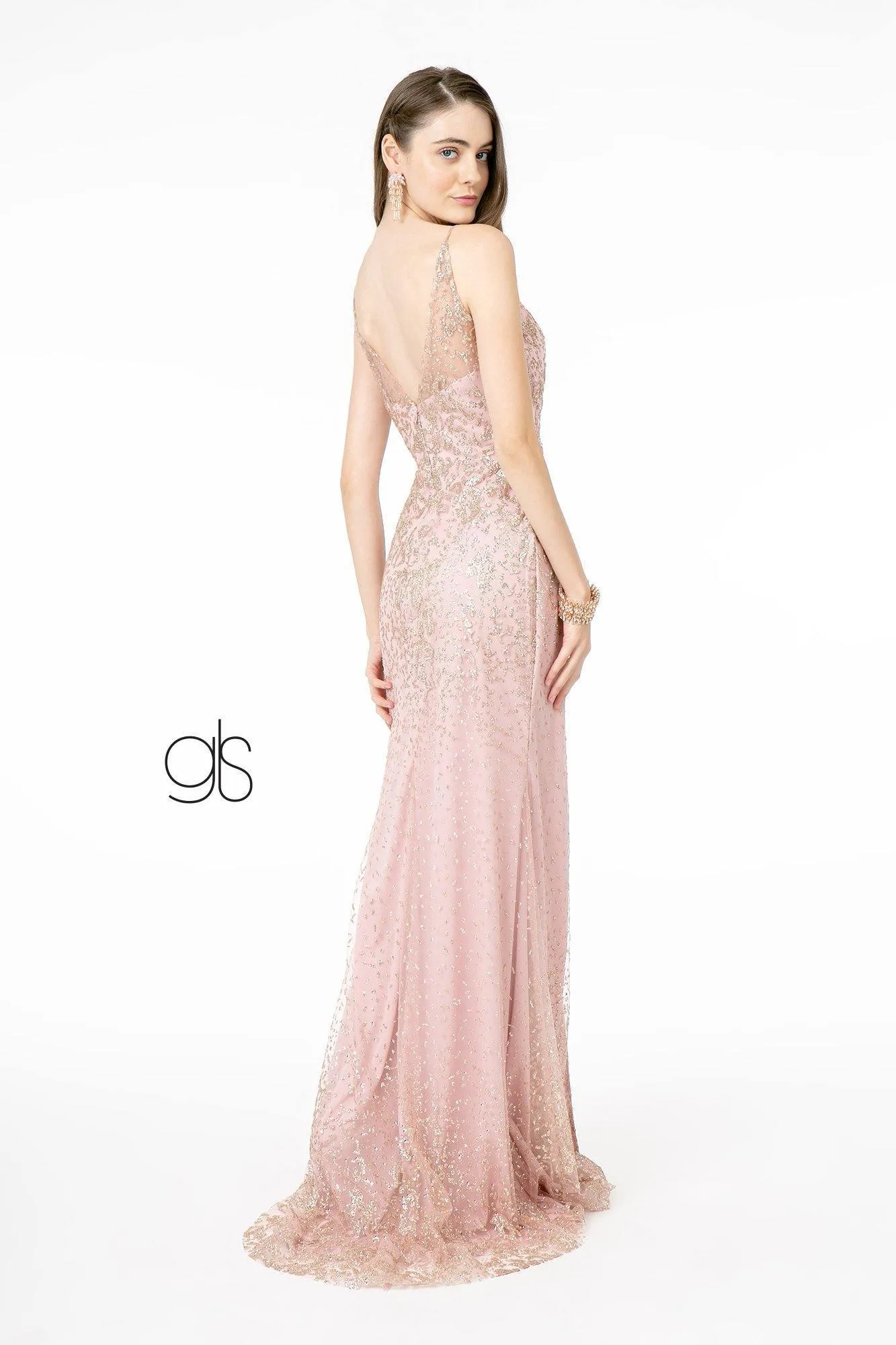 Glitter Mesh Illusion Long Prom Dress Sale