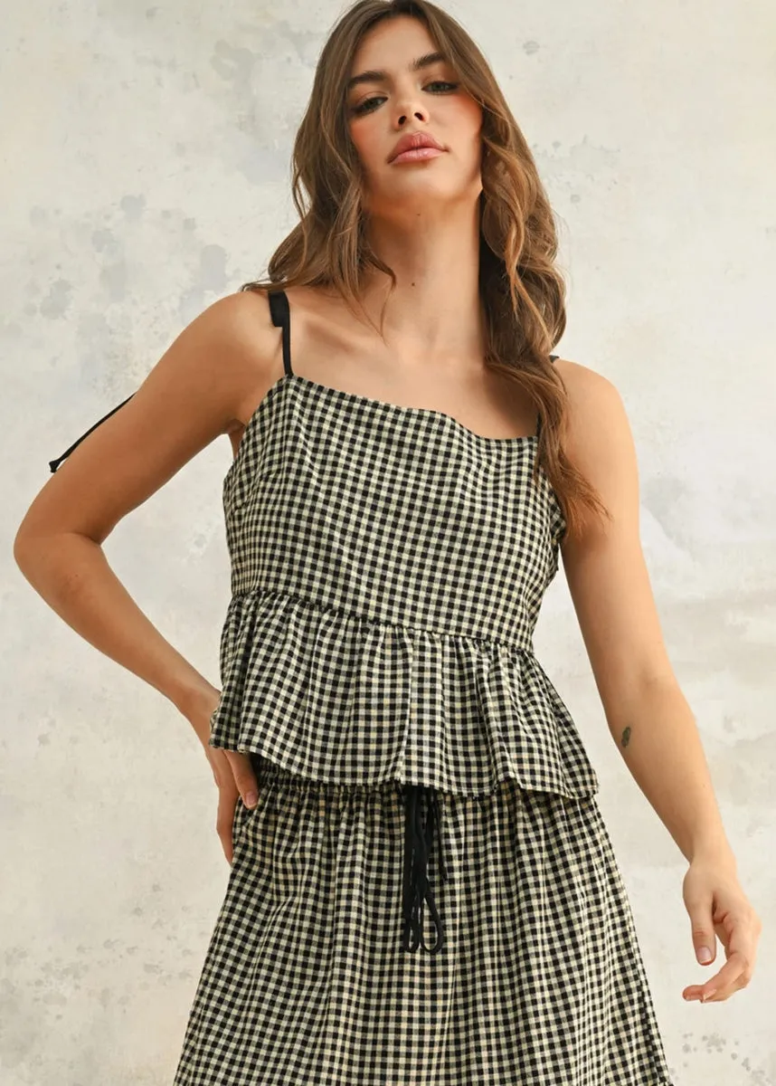 Helen Gingham Tie Top - Black
