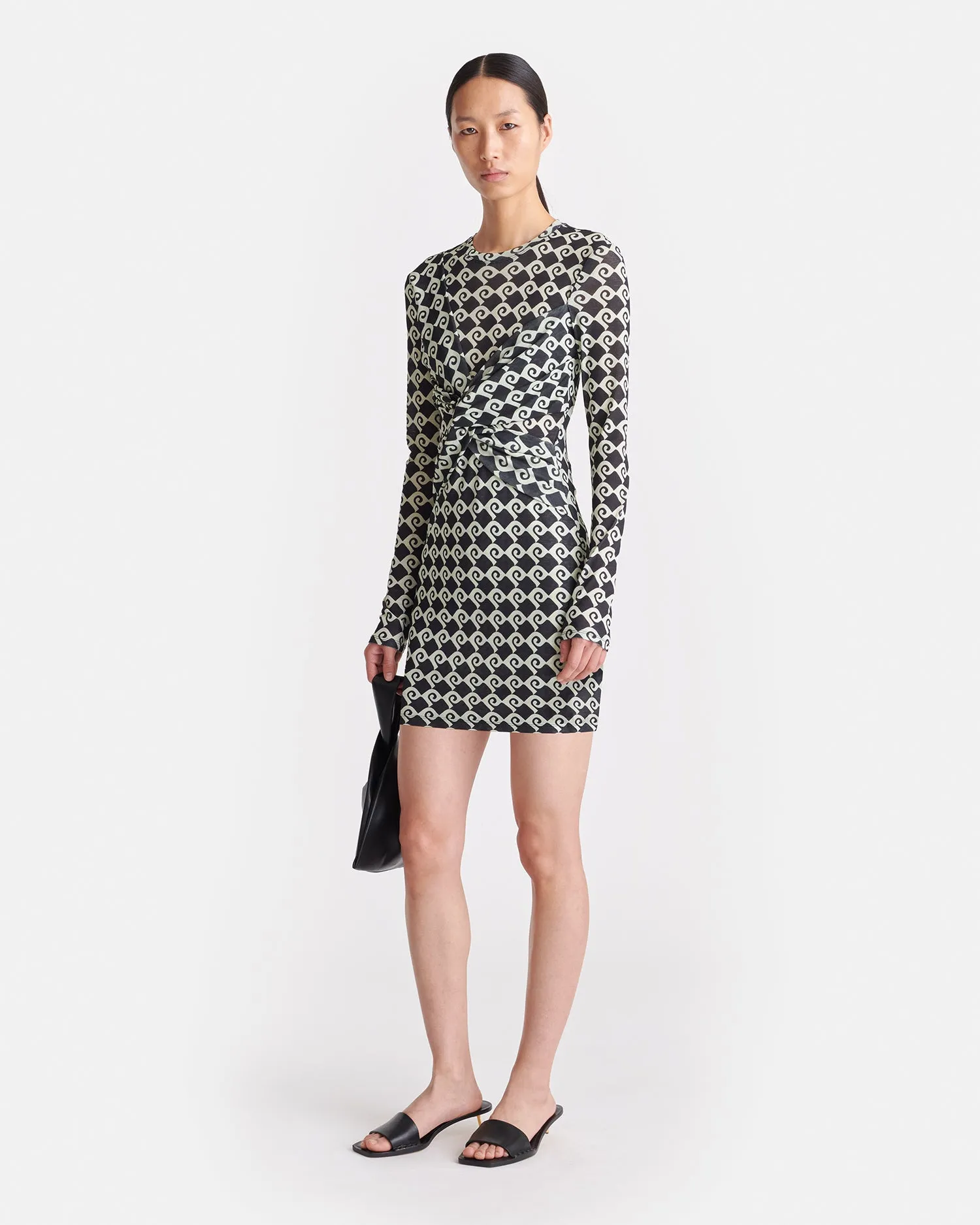 Hestiah - Printed Mesh Jersey Mini Dress - Diamond Check