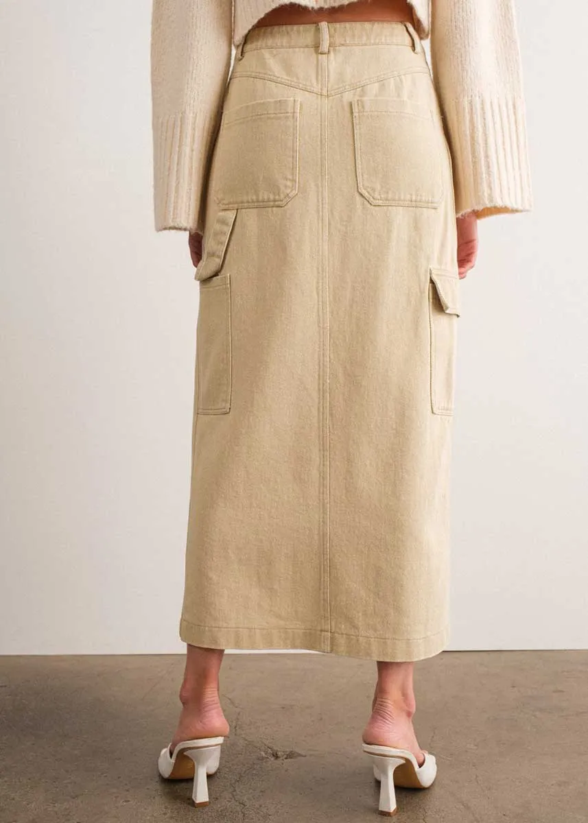 Indie Cargo Maxi Skirt - Khaki
