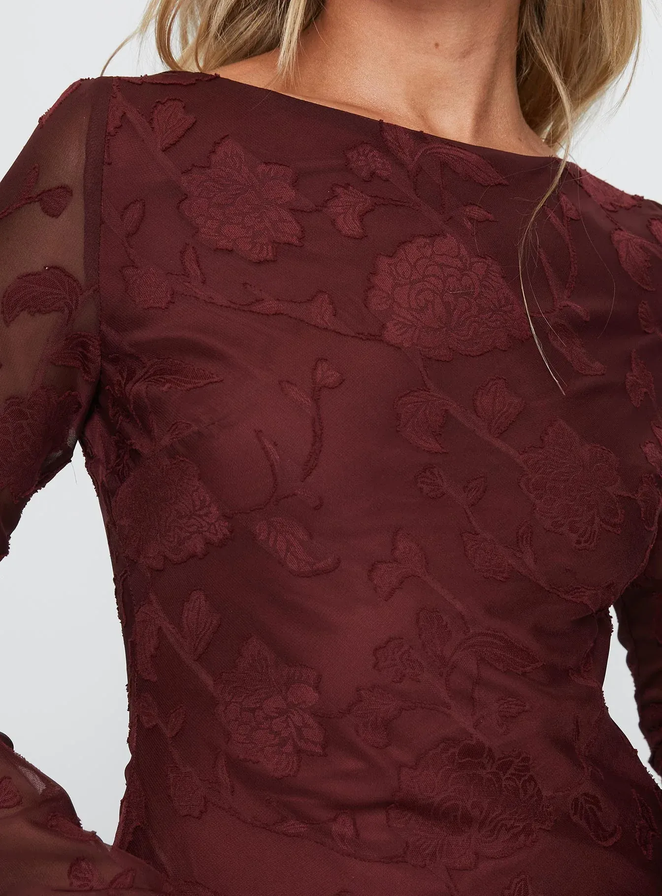 Jadee Long Sleeve Mini Dress Burgundy Floral