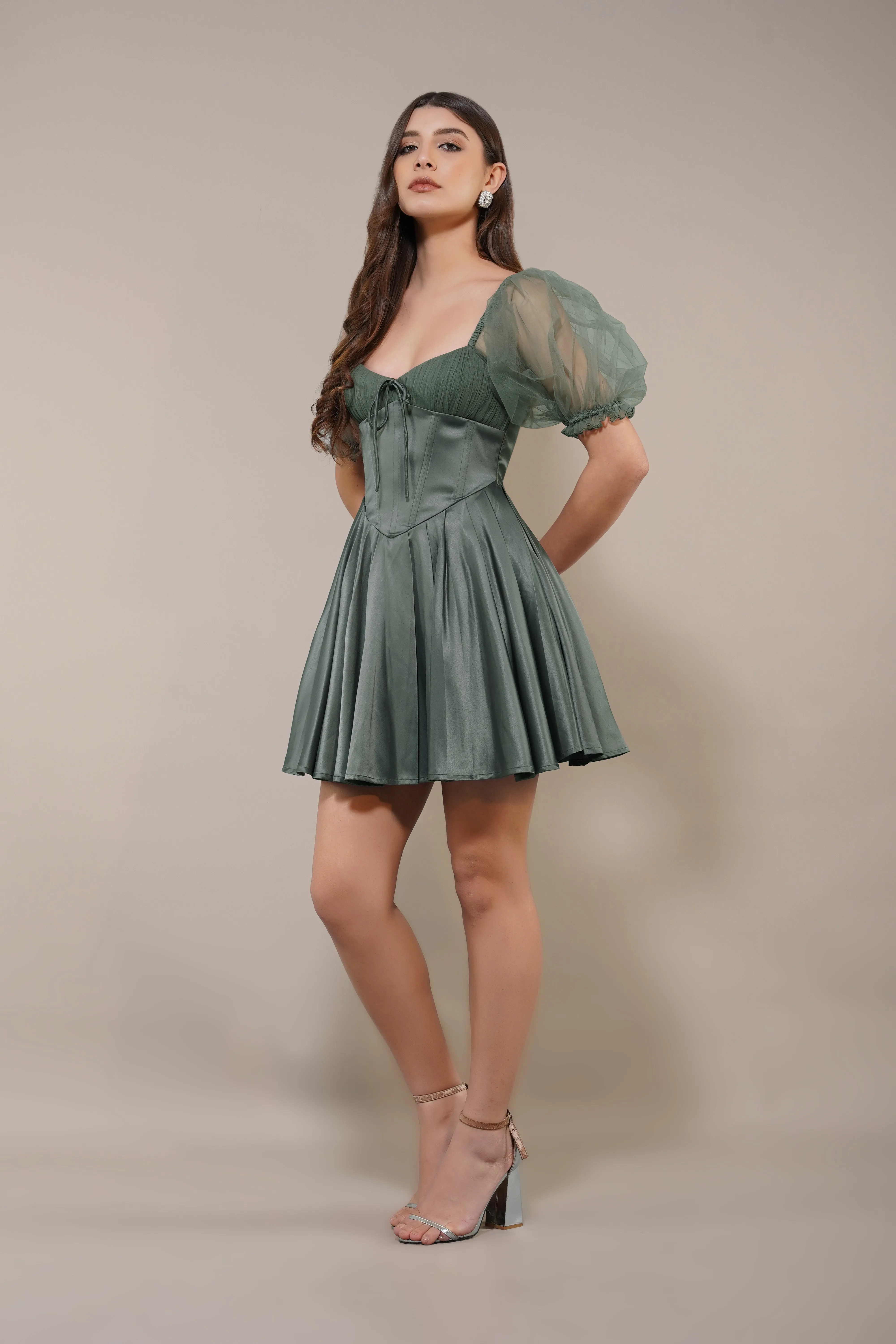 Keila Mini Dress in Green Grey
