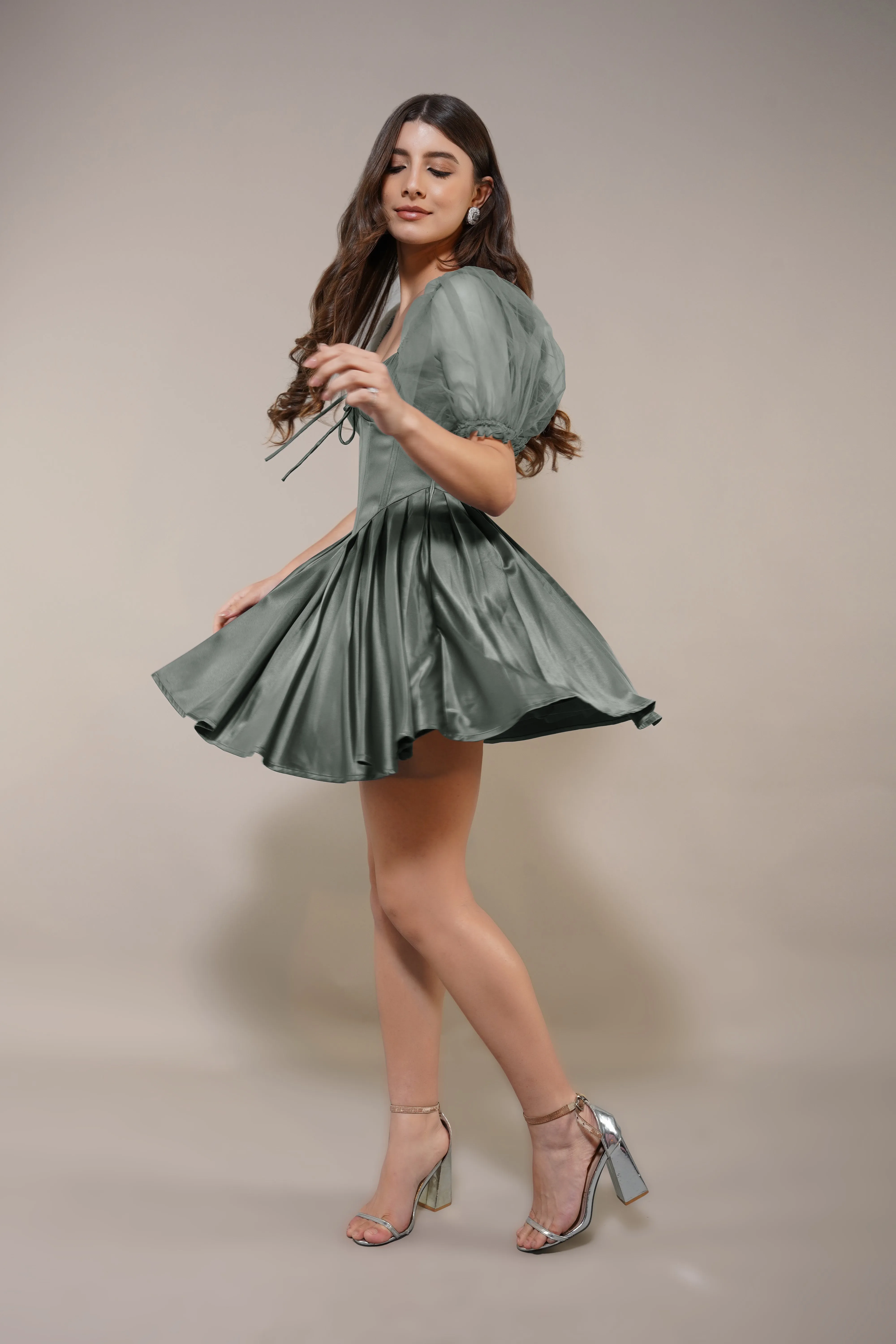 Keila Mini Dress in Green Grey