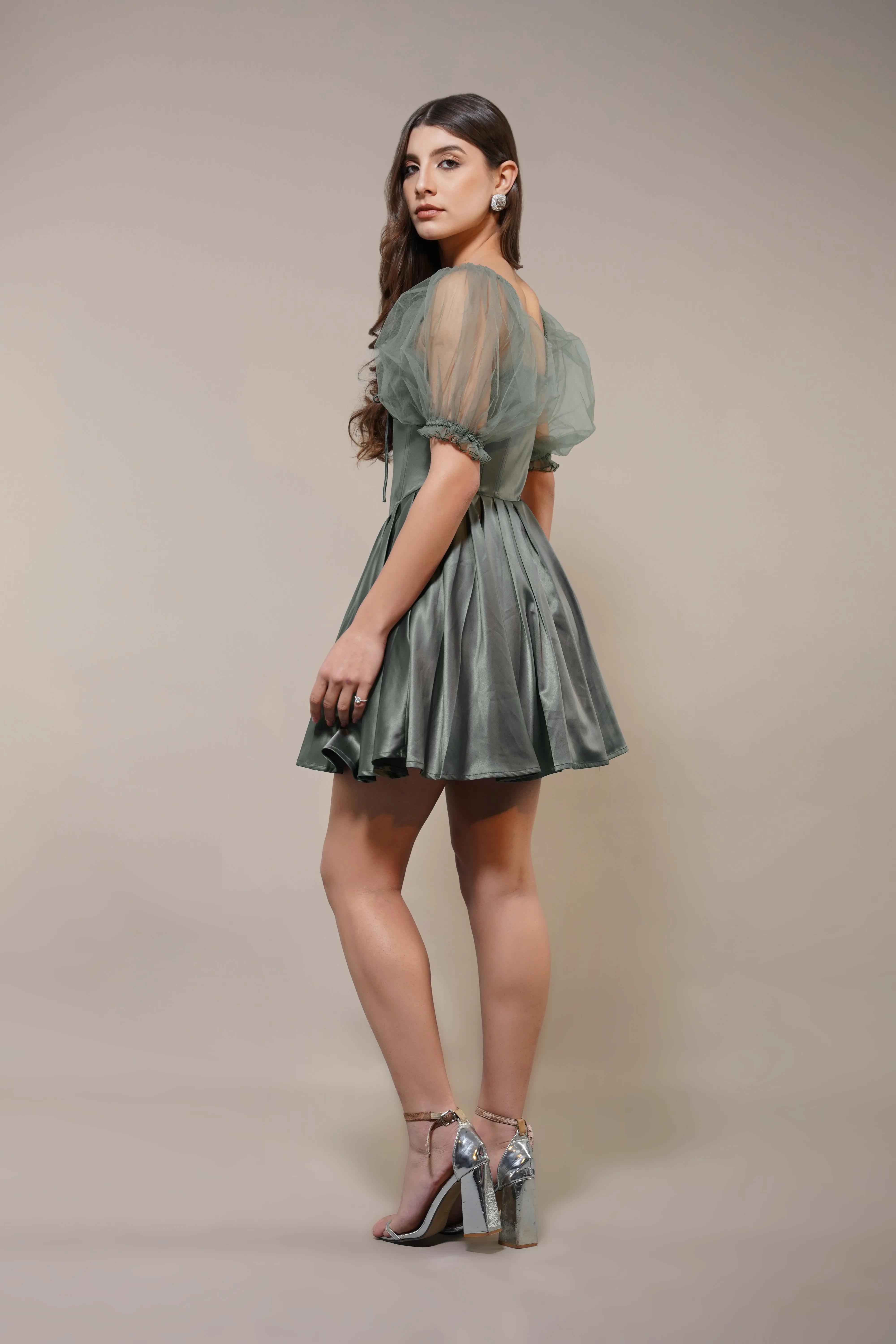 Keila Mini Dress in Green Grey