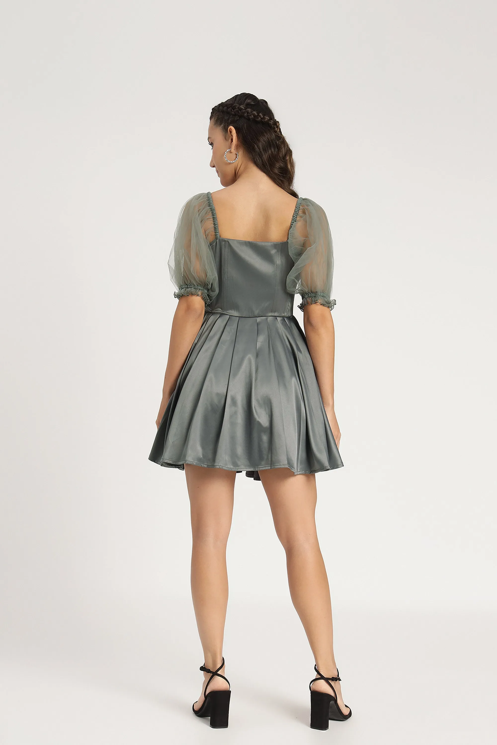 Keila Mini Dress in Green Grey