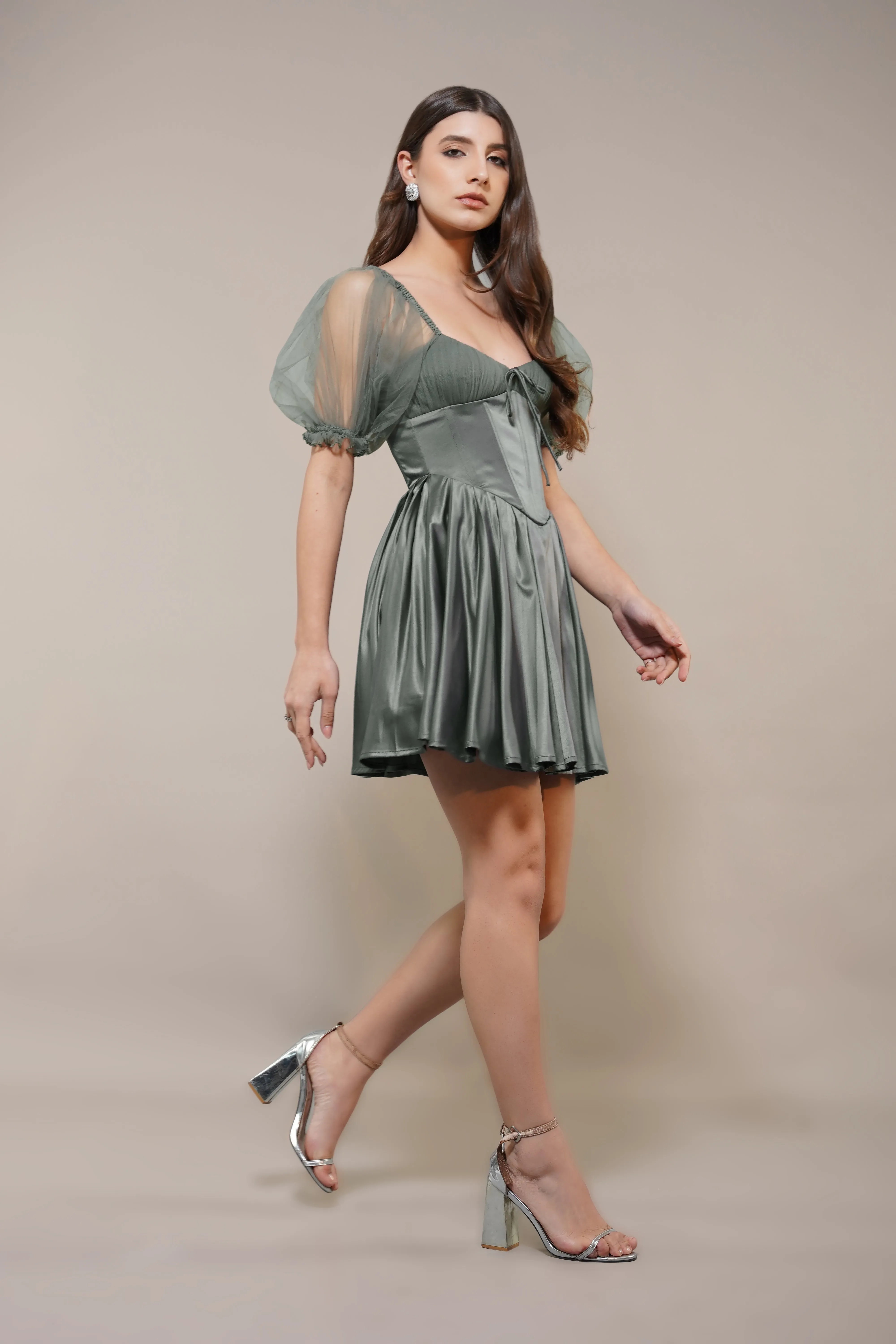 Keila Mini Dress in Green Grey