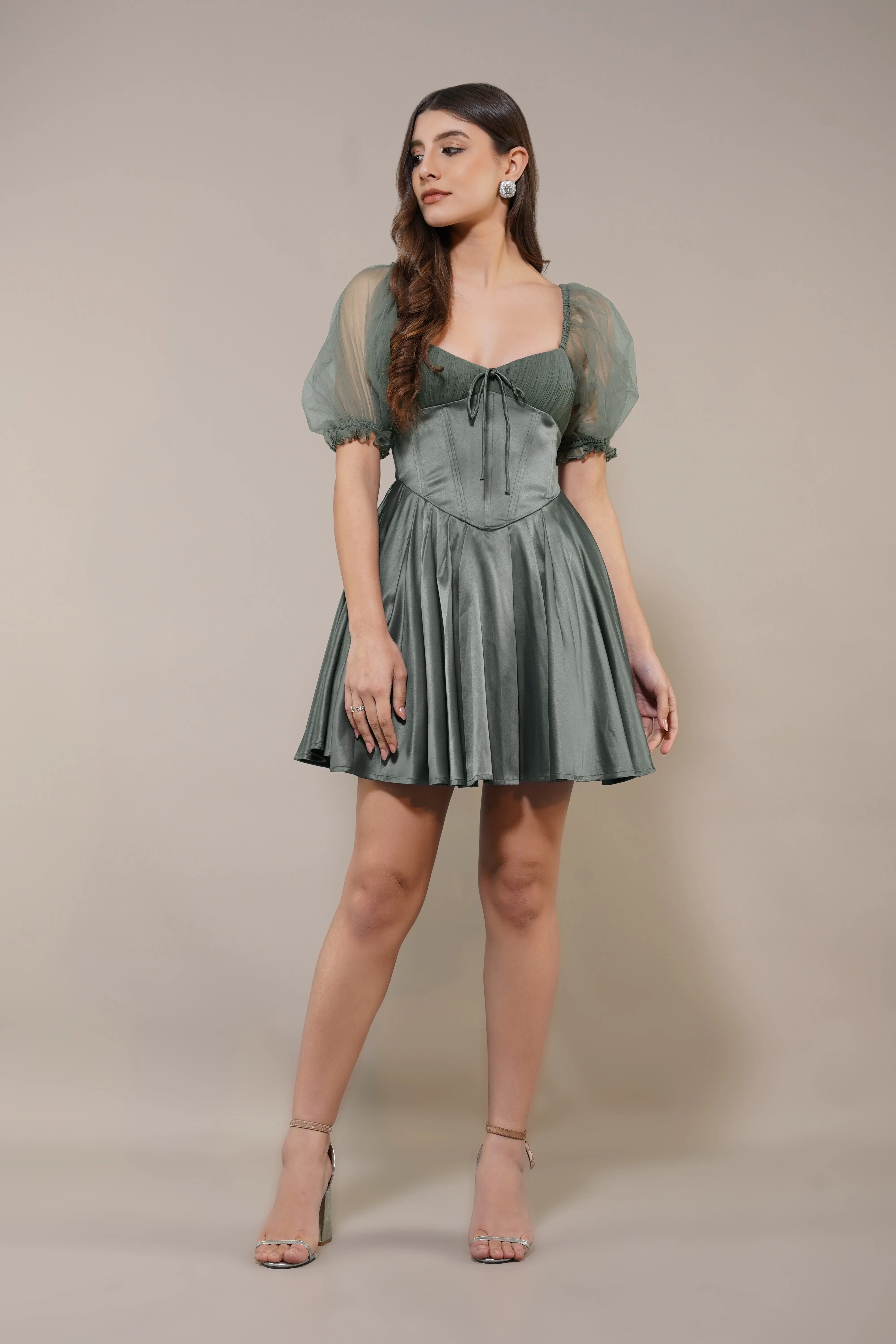 Keila Mini Dress in Green Grey