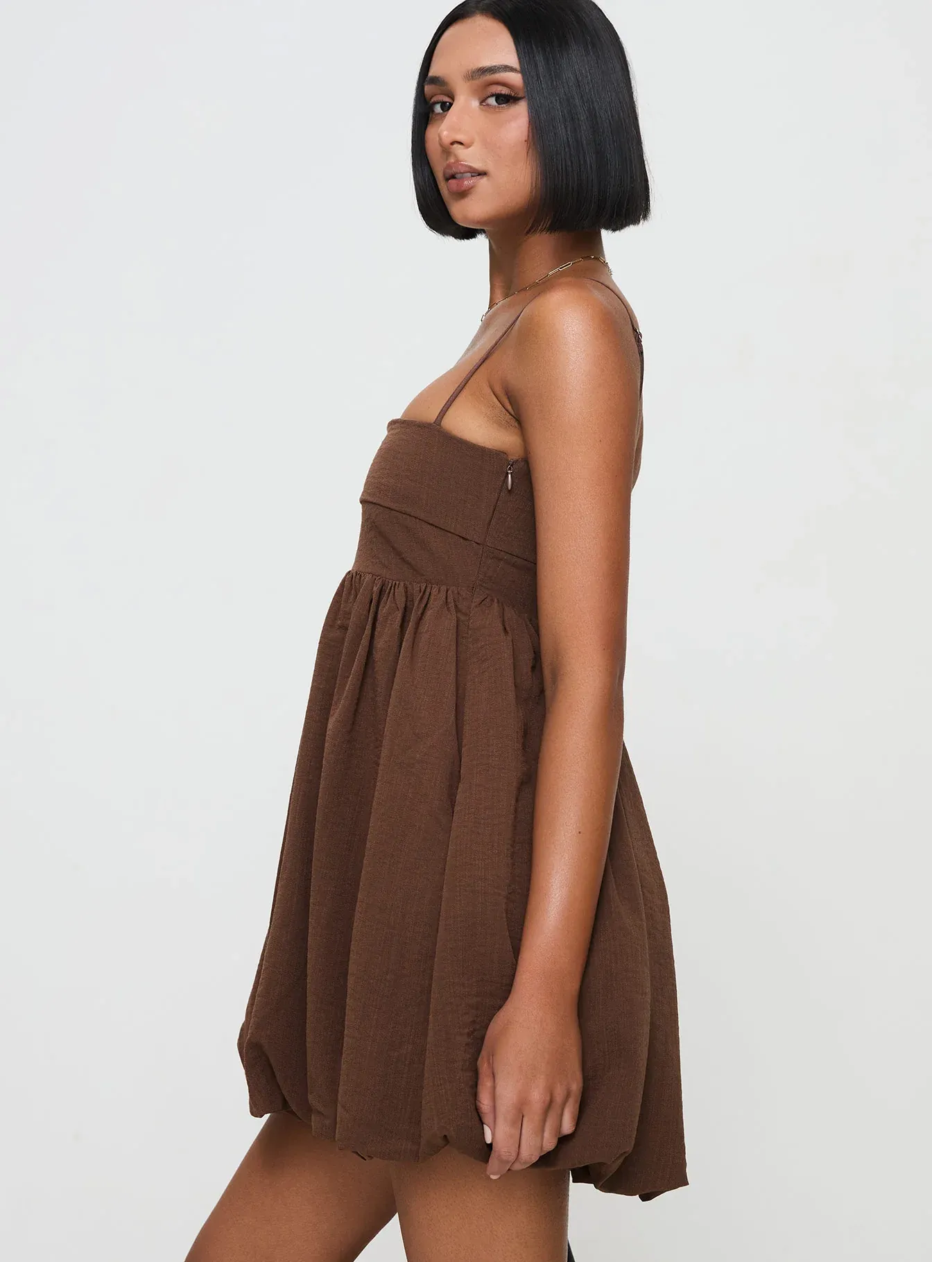 Layken Bubble Hem Mini Dress Chocolate Tall