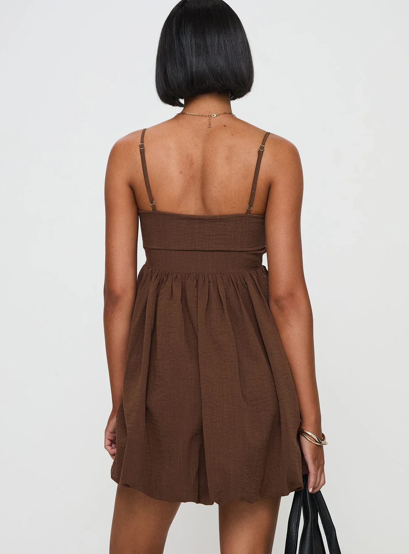 Layken Bubble Hem Mini Dress Chocolate Tall