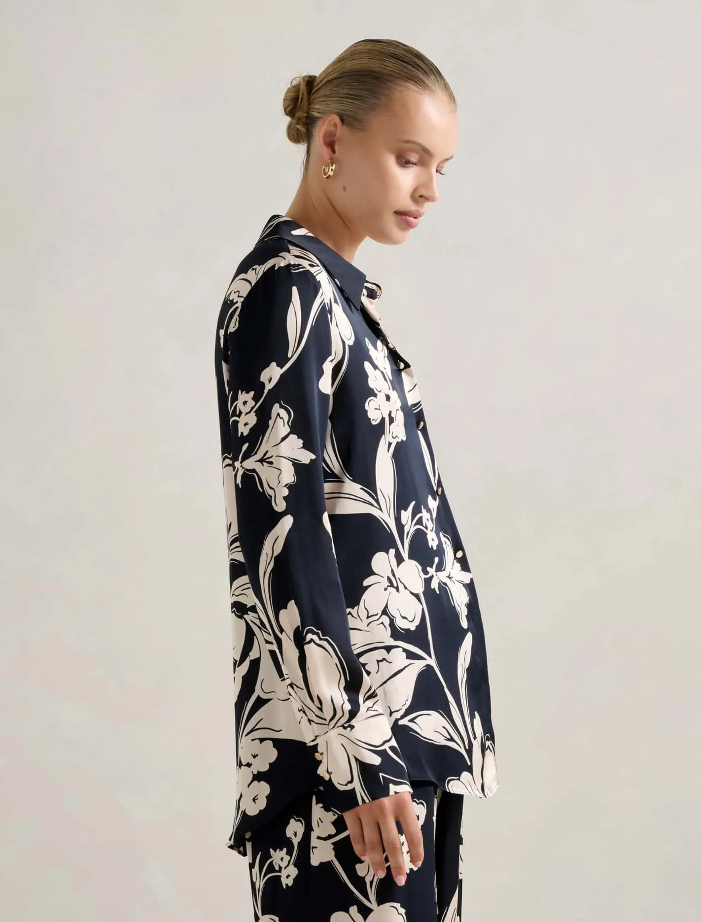 Lila Longline Printed Satin Shirt