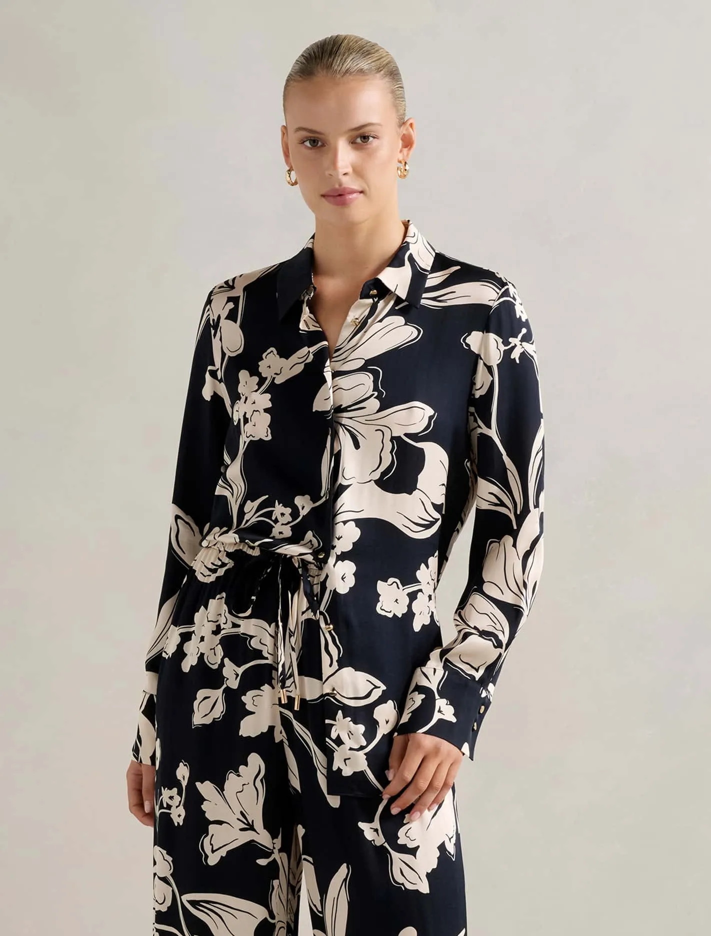Lila Longline Printed Satin Shirt