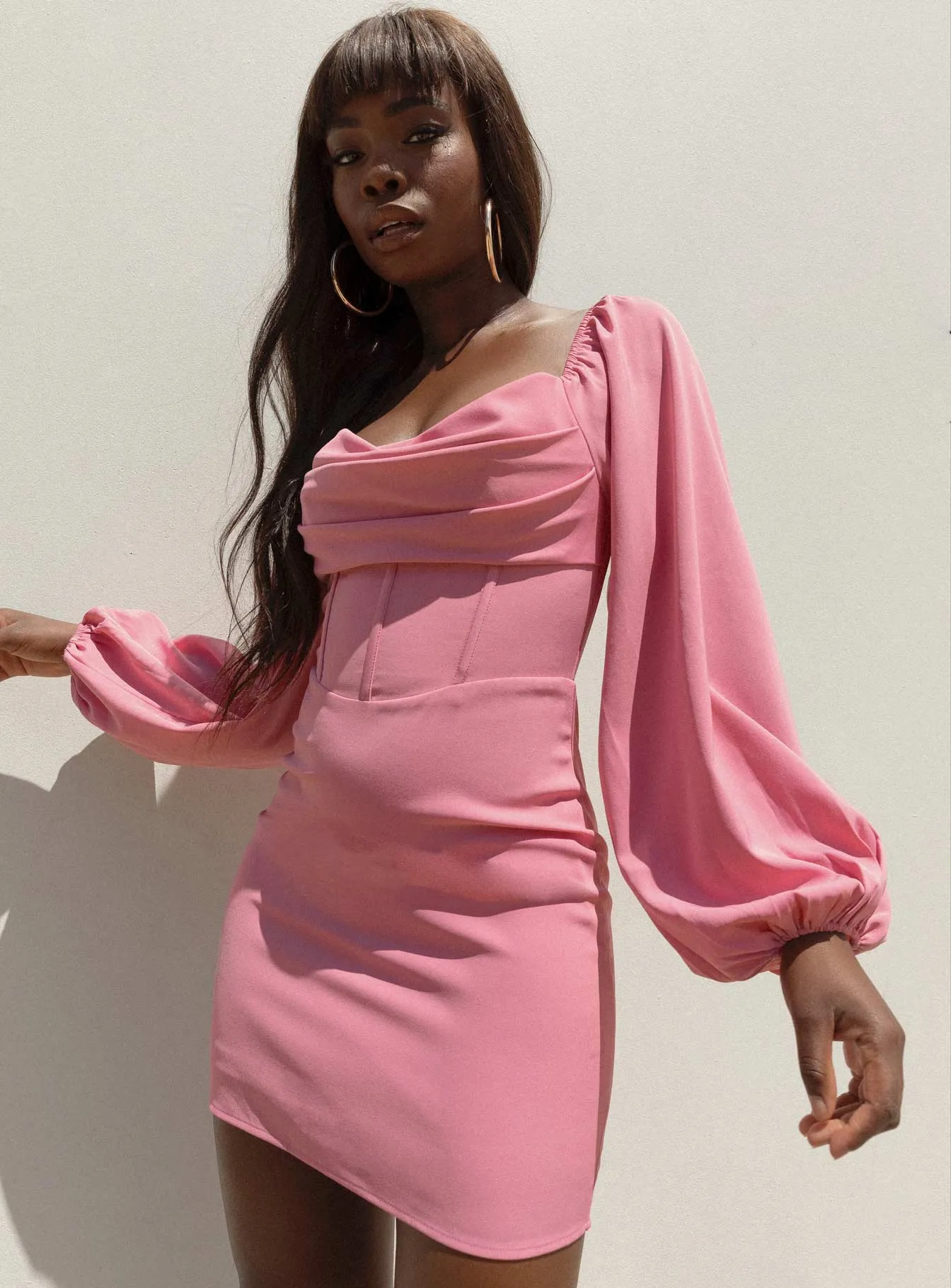 Lillie Long Sleeve Mini Dress Bright Pink