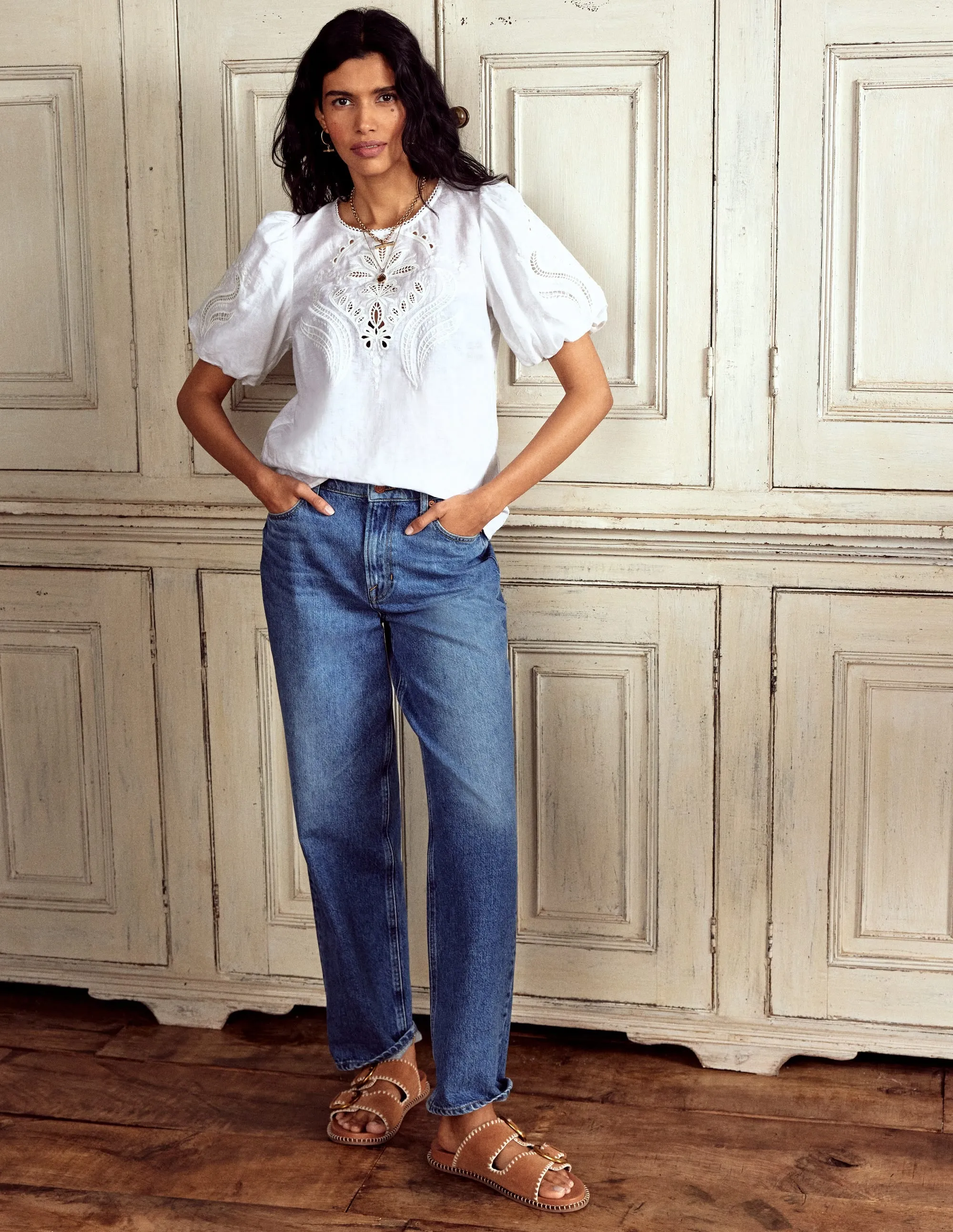 Linen Cutwork Top-White