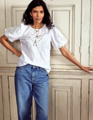 Linen Cutwork Top-White