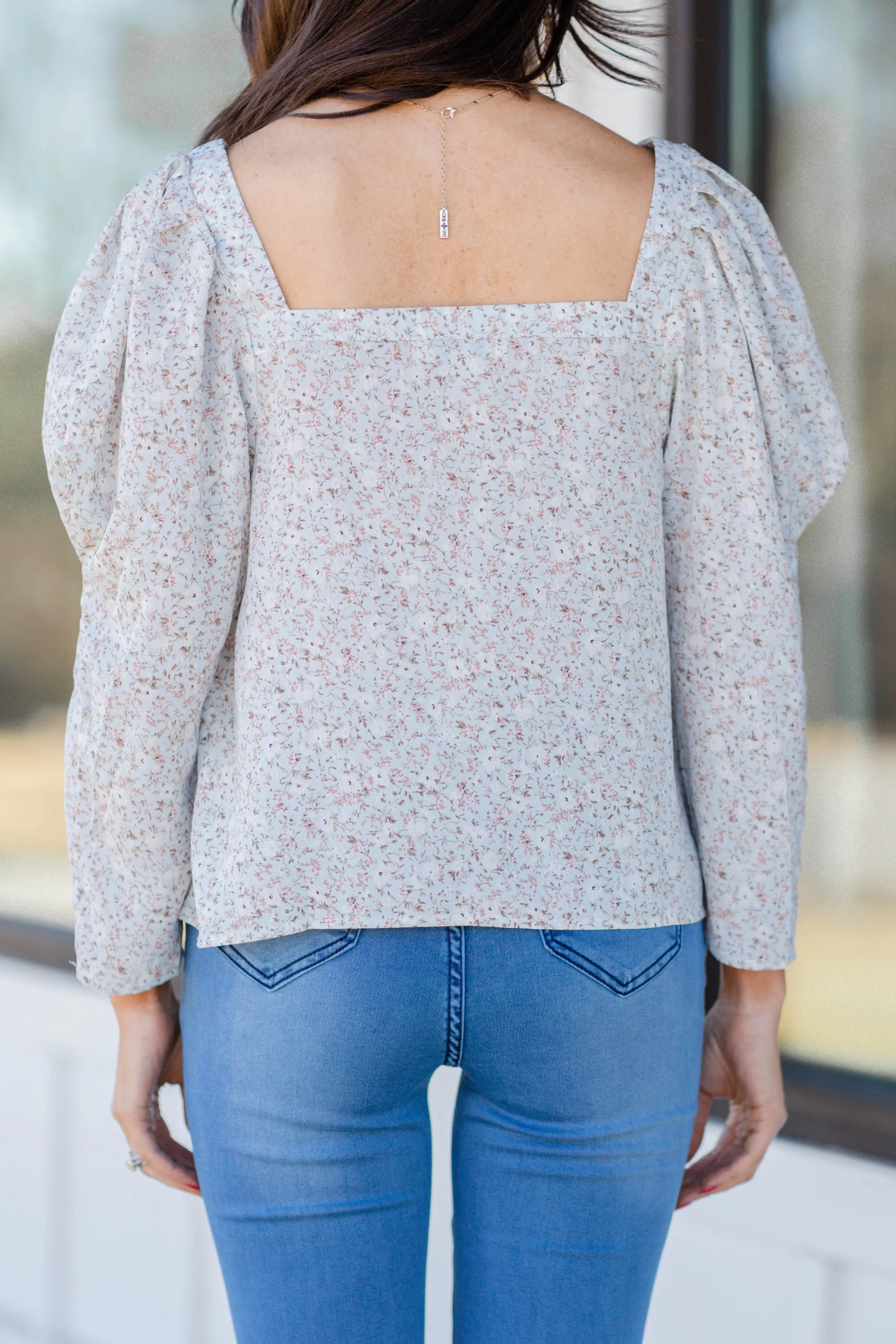 Living Your Best Life Sage Green Ditsy Floral Top