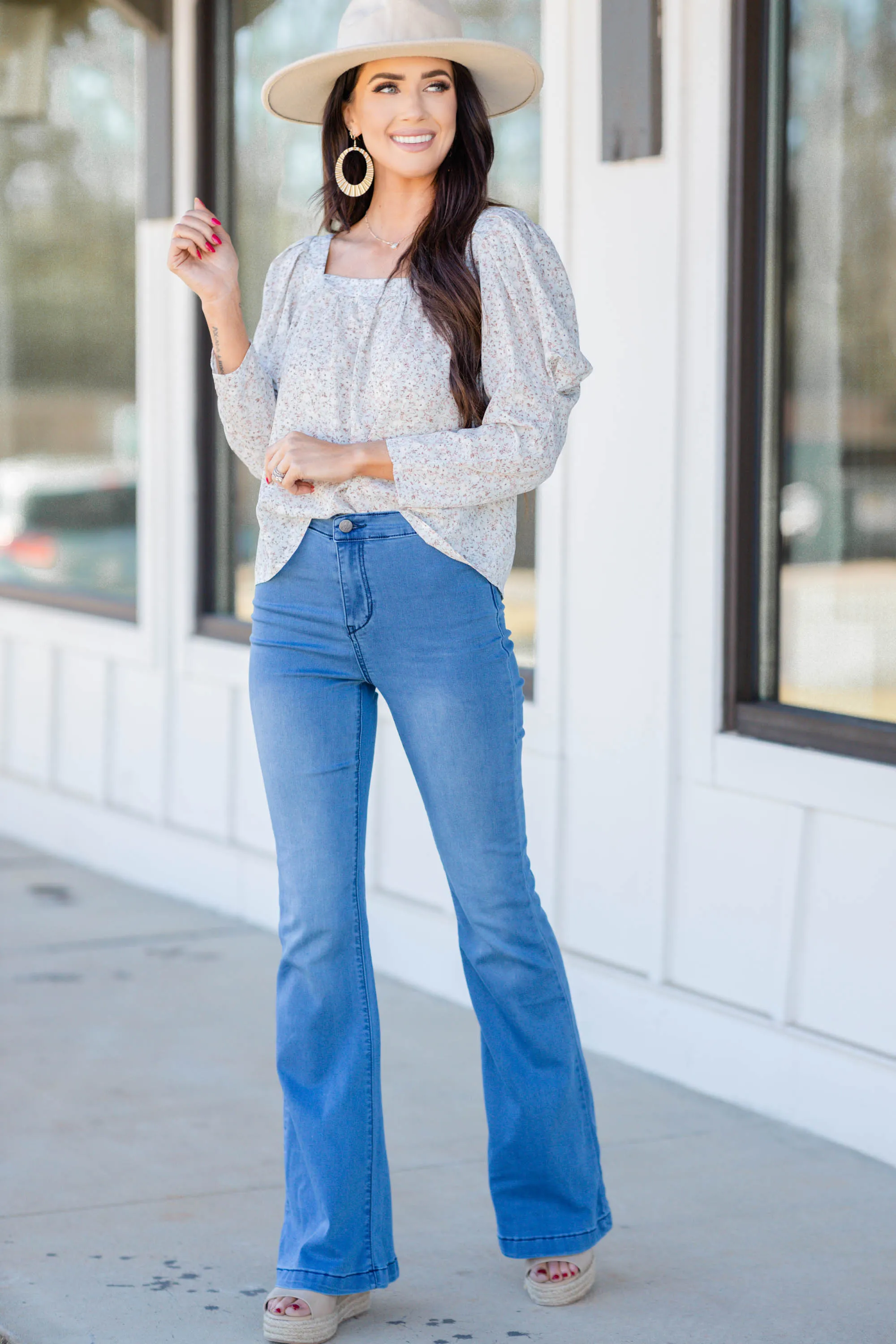 Living Your Best Life Sage Green Ditsy Floral Top