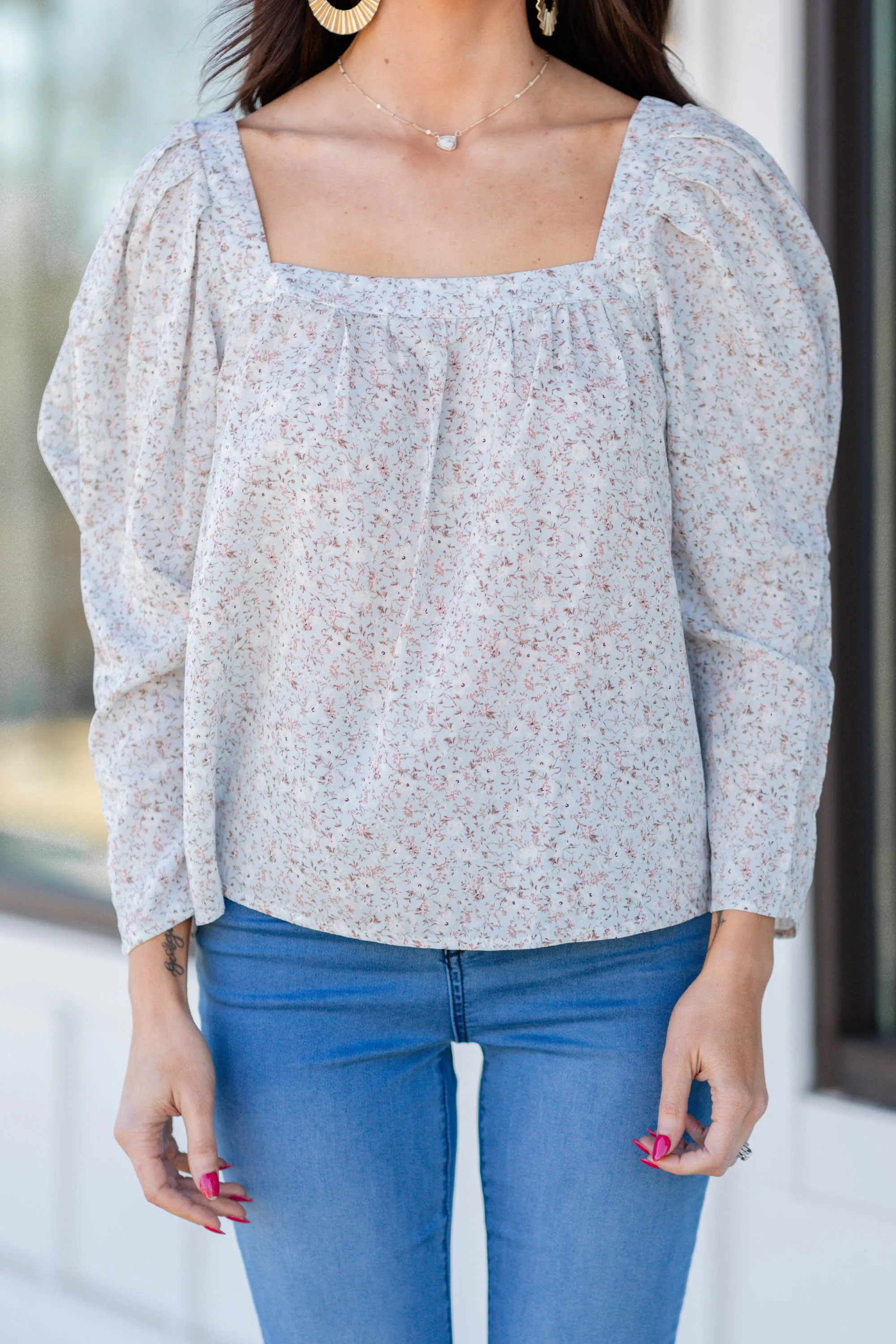 Living Your Best Life Sage Green Ditsy Floral Top