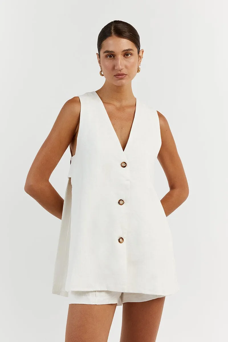 LOGAN OFF WHITE LINEN LONGLINE TOP