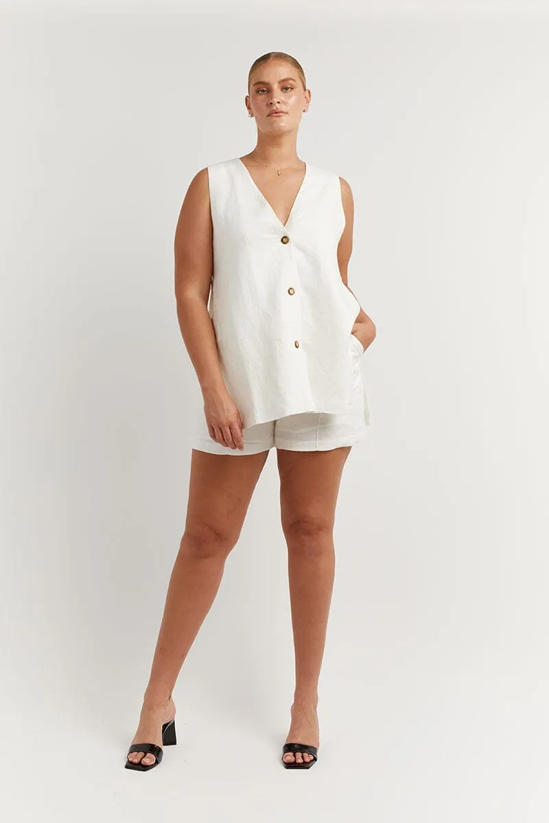 LOGAN OFF WHITE LINEN LONGLINE TOP