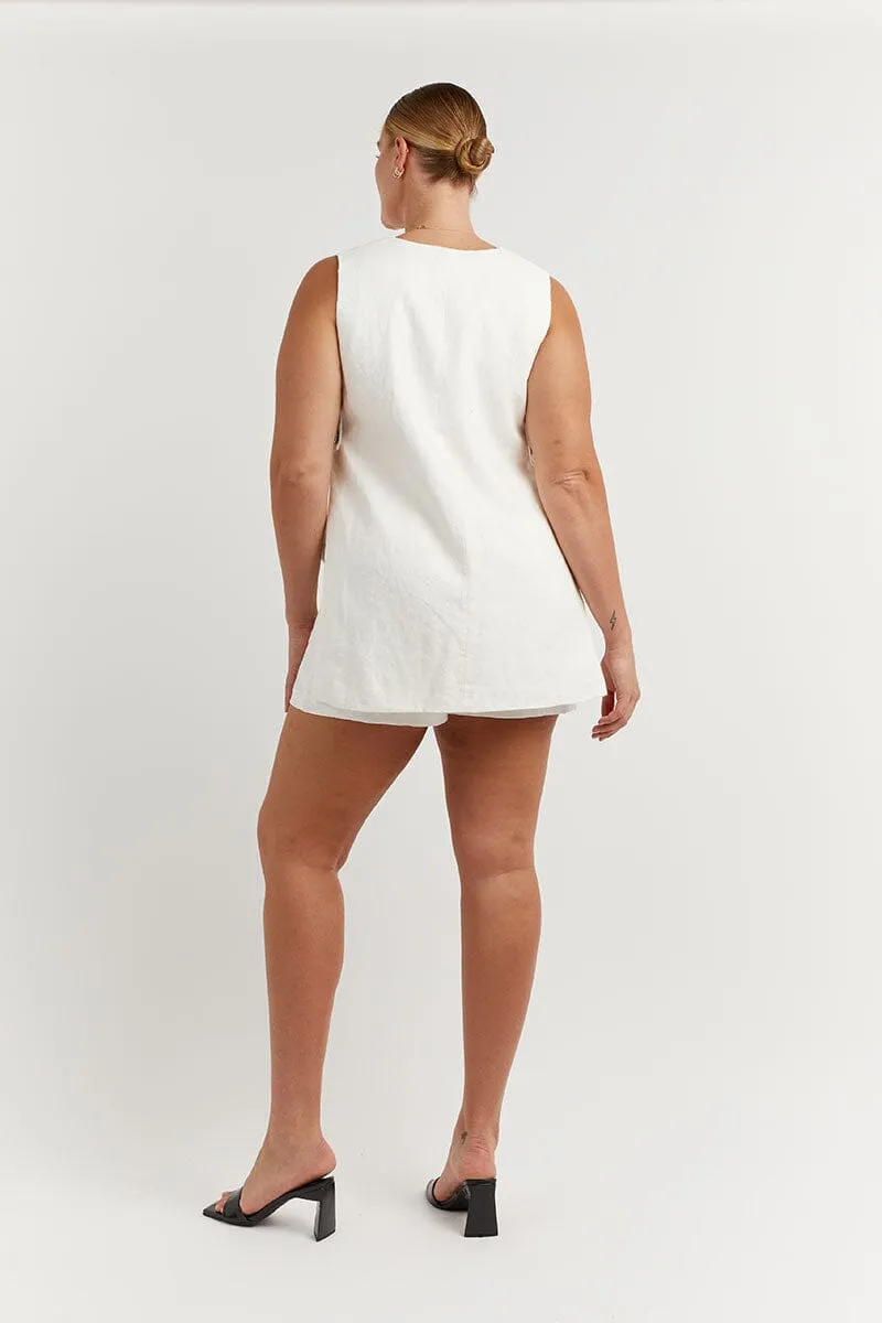LOGAN OFF WHITE LINEN LONGLINE TOP