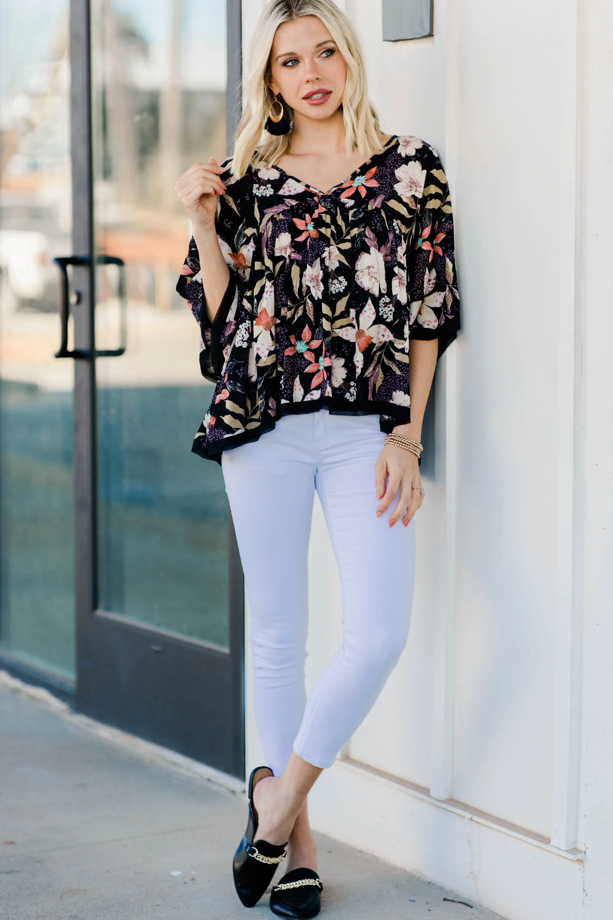 Looking For Fun Black Floral Babydoll Top