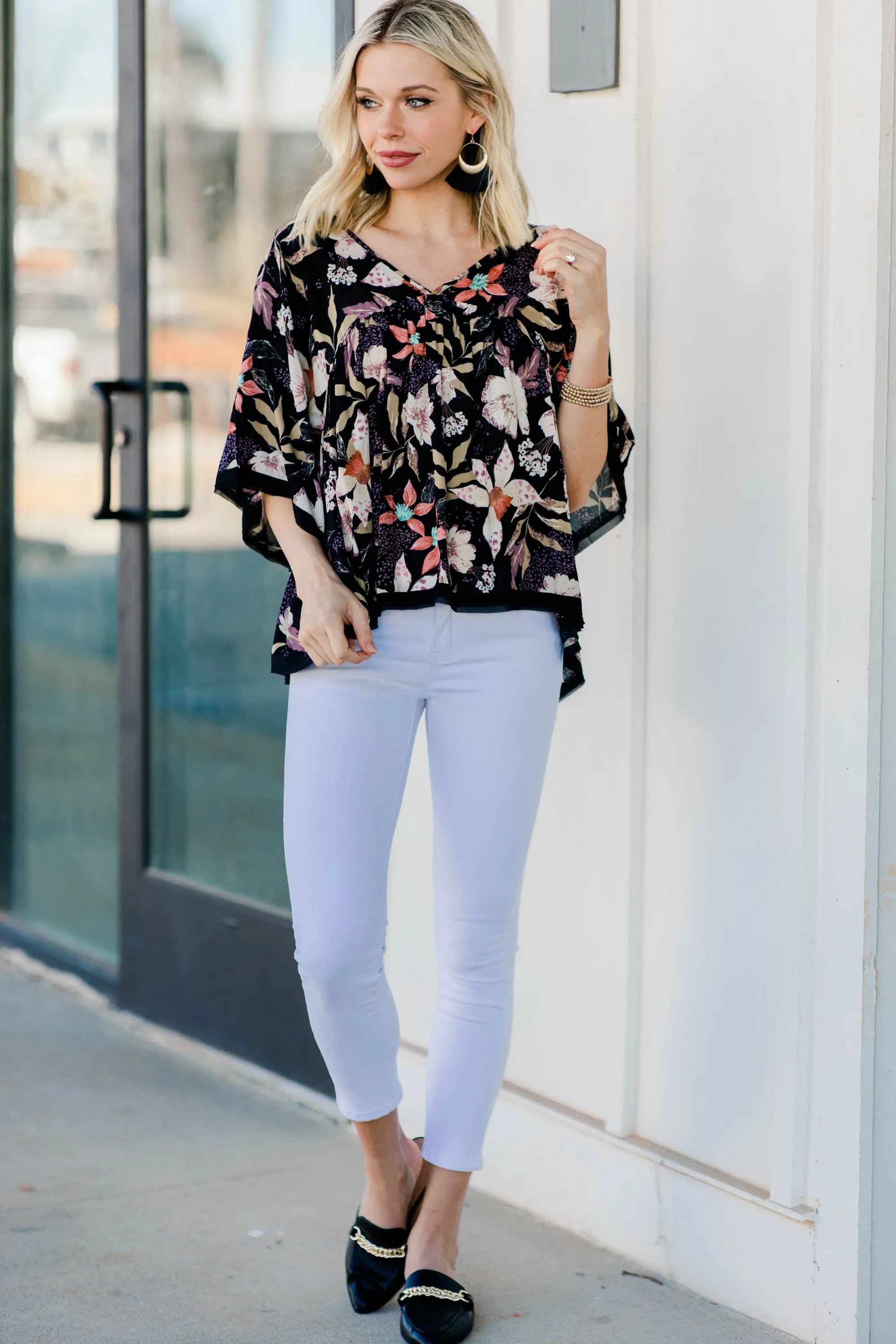 Looking For Fun Black Floral Babydoll Top
