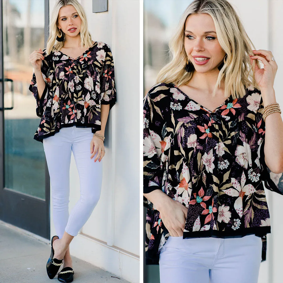 Looking For Fun Black Floral Babydoll Top