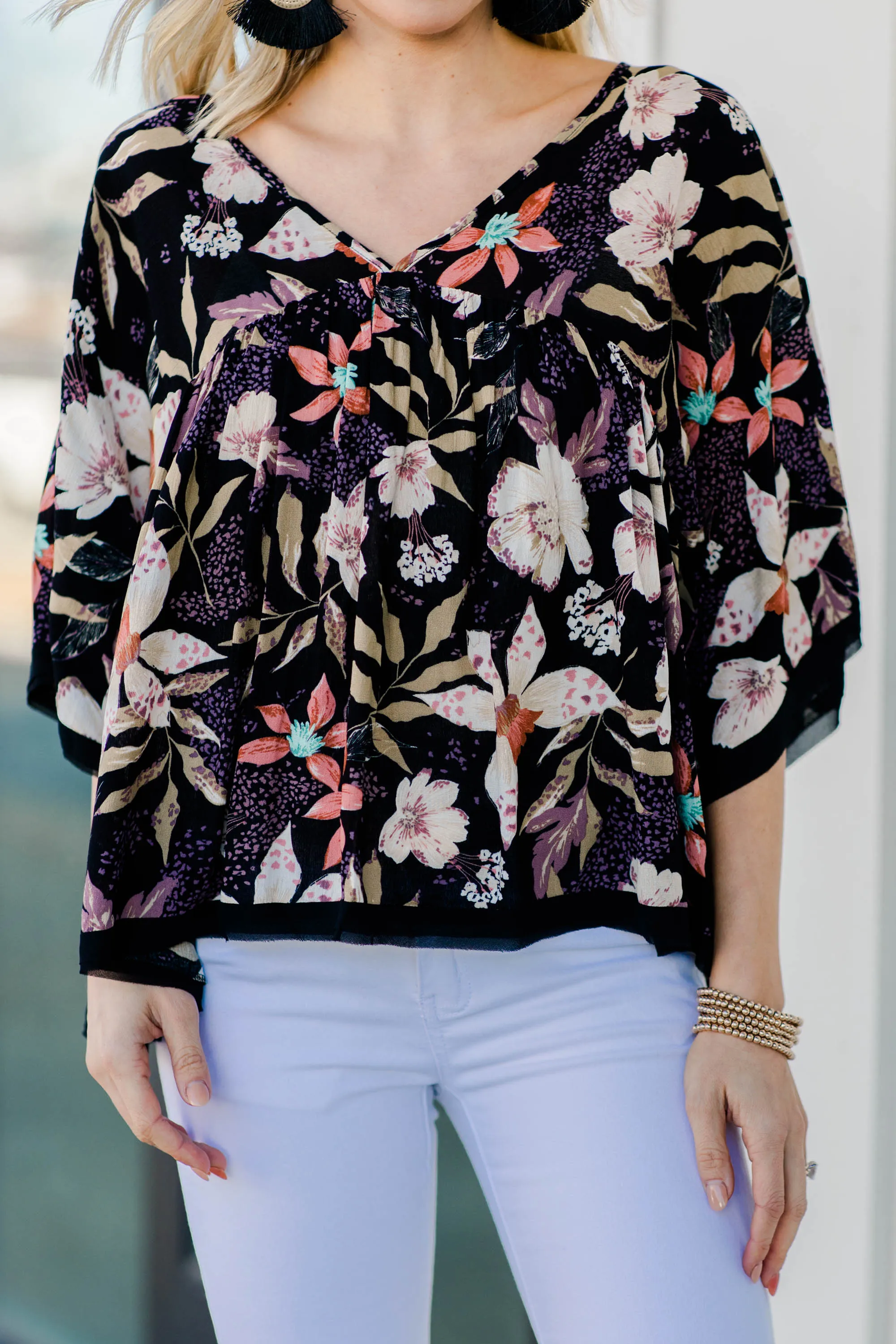 Looking For Fun Black Floral Babydoll Top