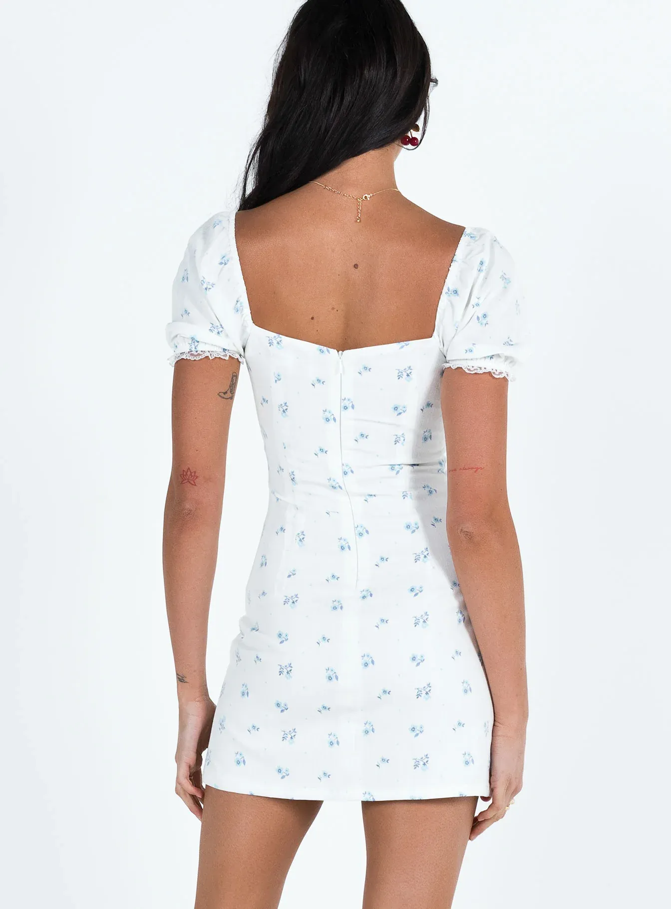 Love Lies Mini Dress White / Blue Floral