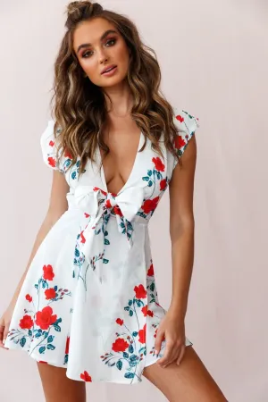 Lydia Plunging Neckline Floral Dress White