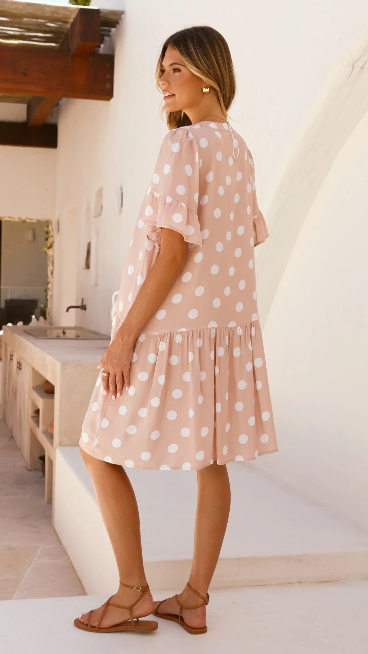Lyssa Mini Dress - Beige/White Spot