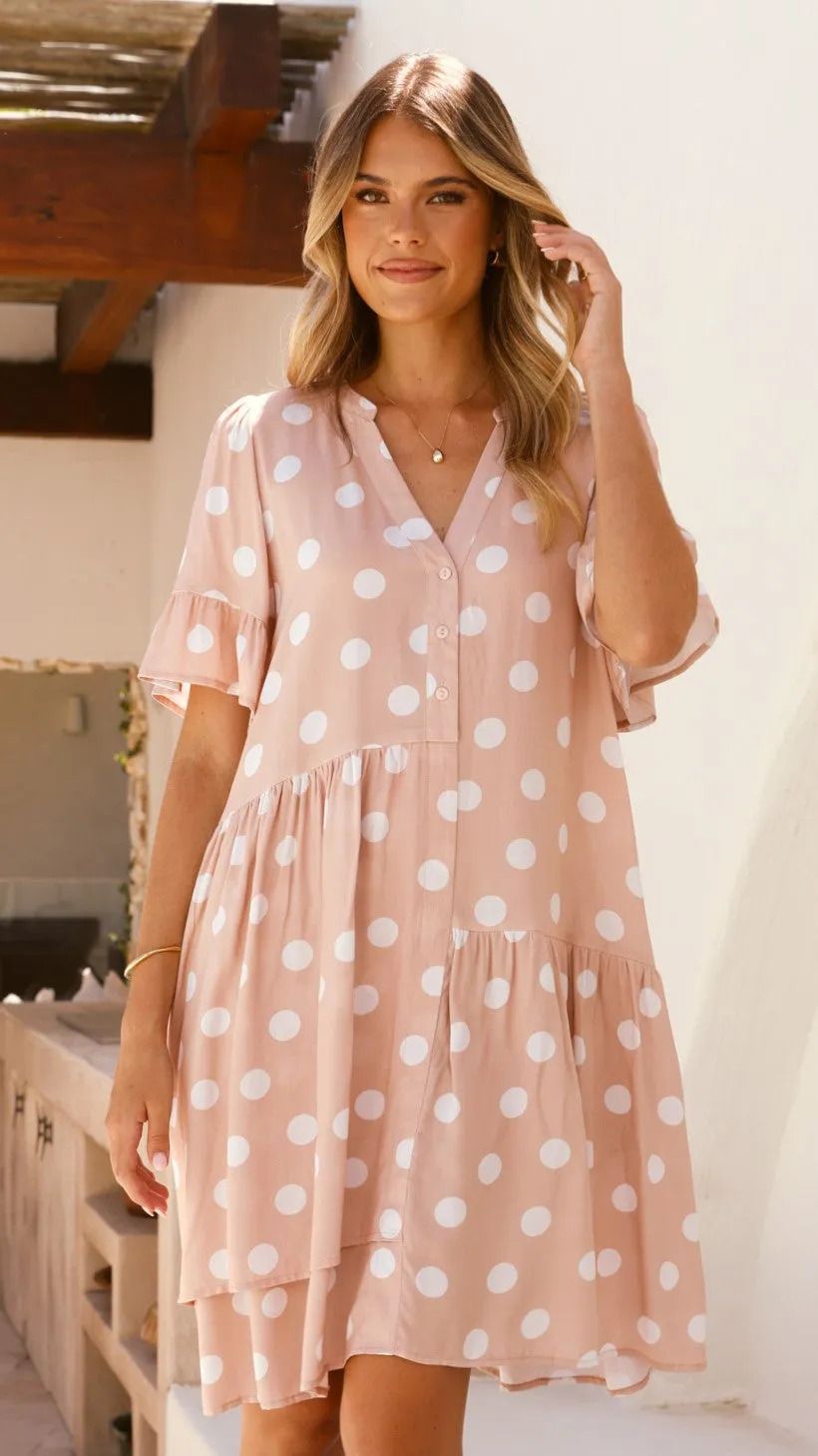 Lyssa Mini Dress - Beige/White Spot
