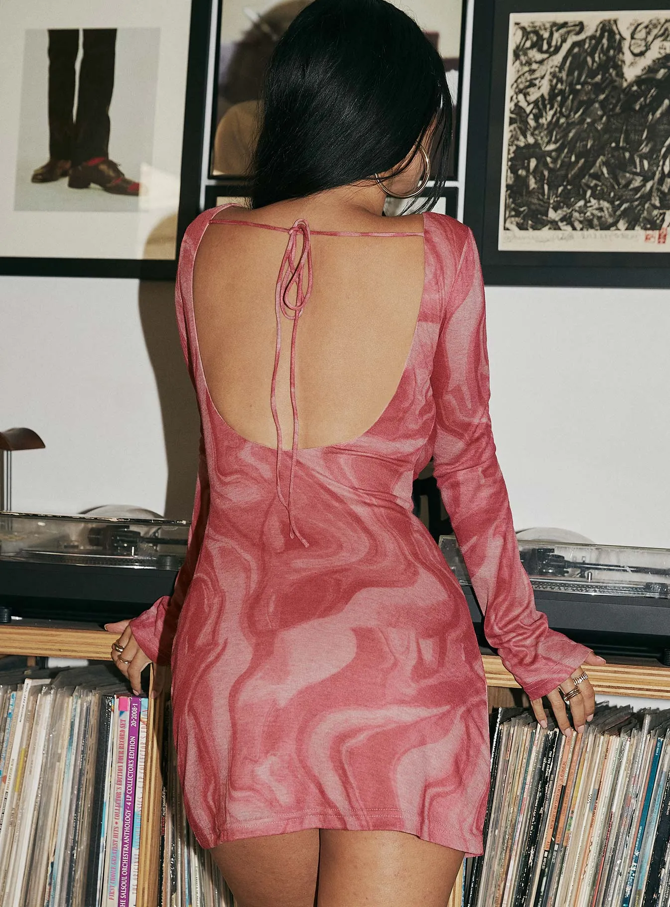 Macia Long Sleeve Mini Dress Pink Swirl