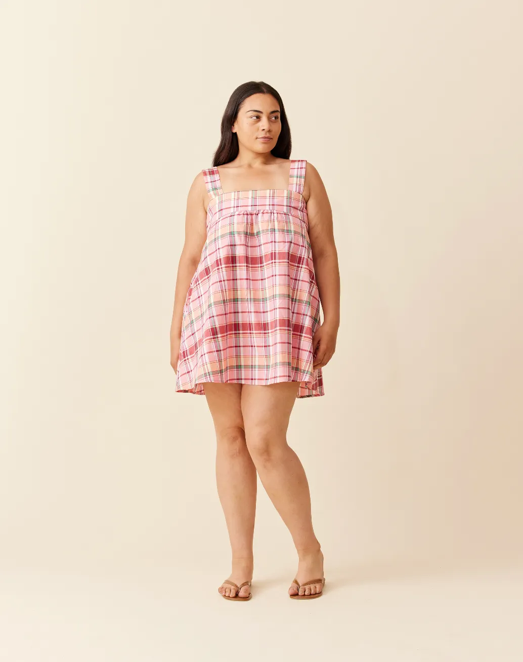 MARGIE TIE MINI DRESS PEACHIE TARTAN