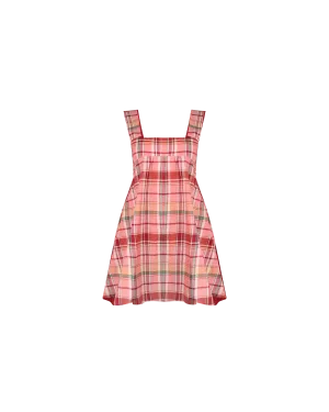 MARGIE TIE MINI DRESS PEACHIE TARTAN