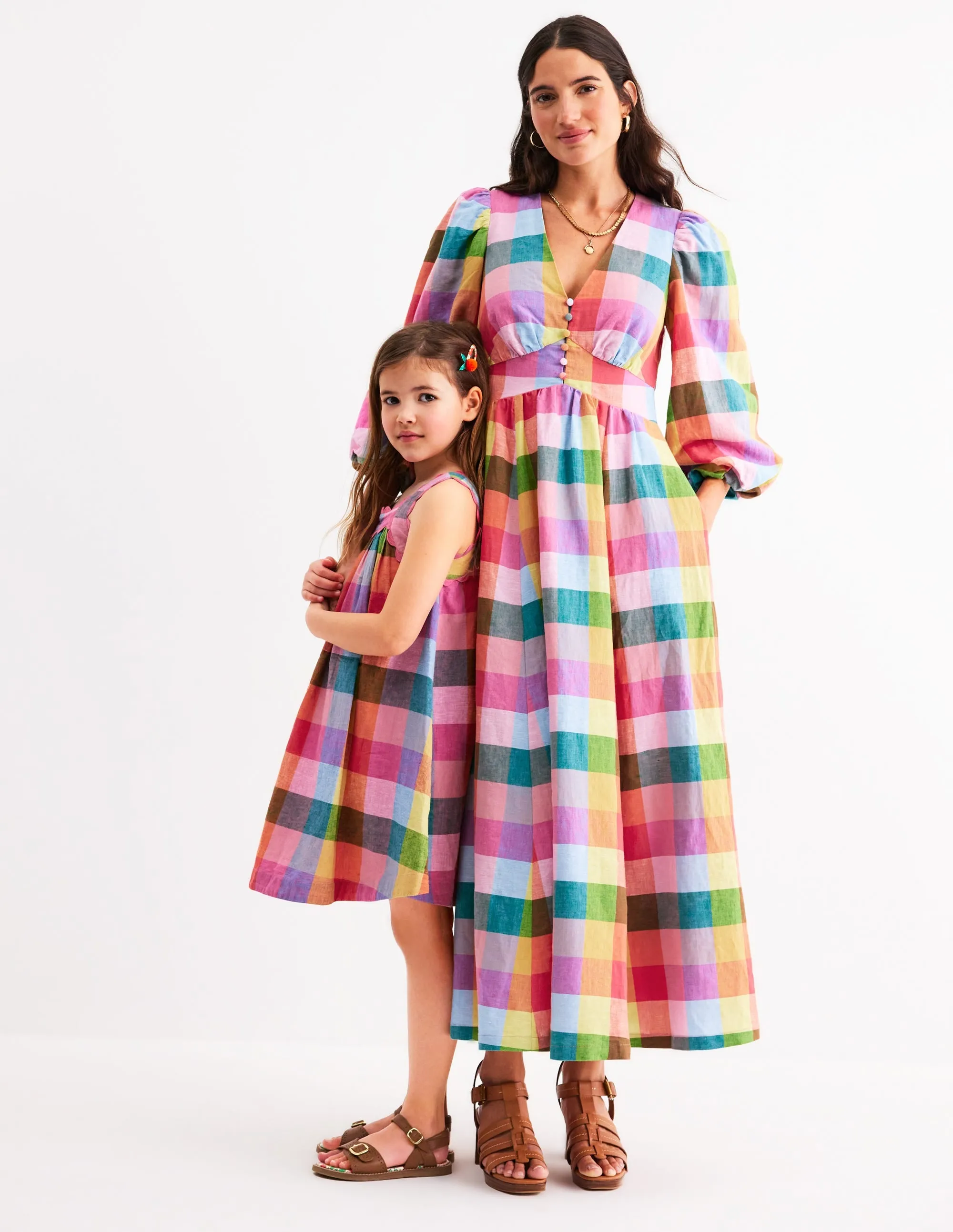 Maribel Strappy Swing Sundress-Multigingham Check