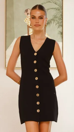 Mikki Button Up Mini Dress - Black