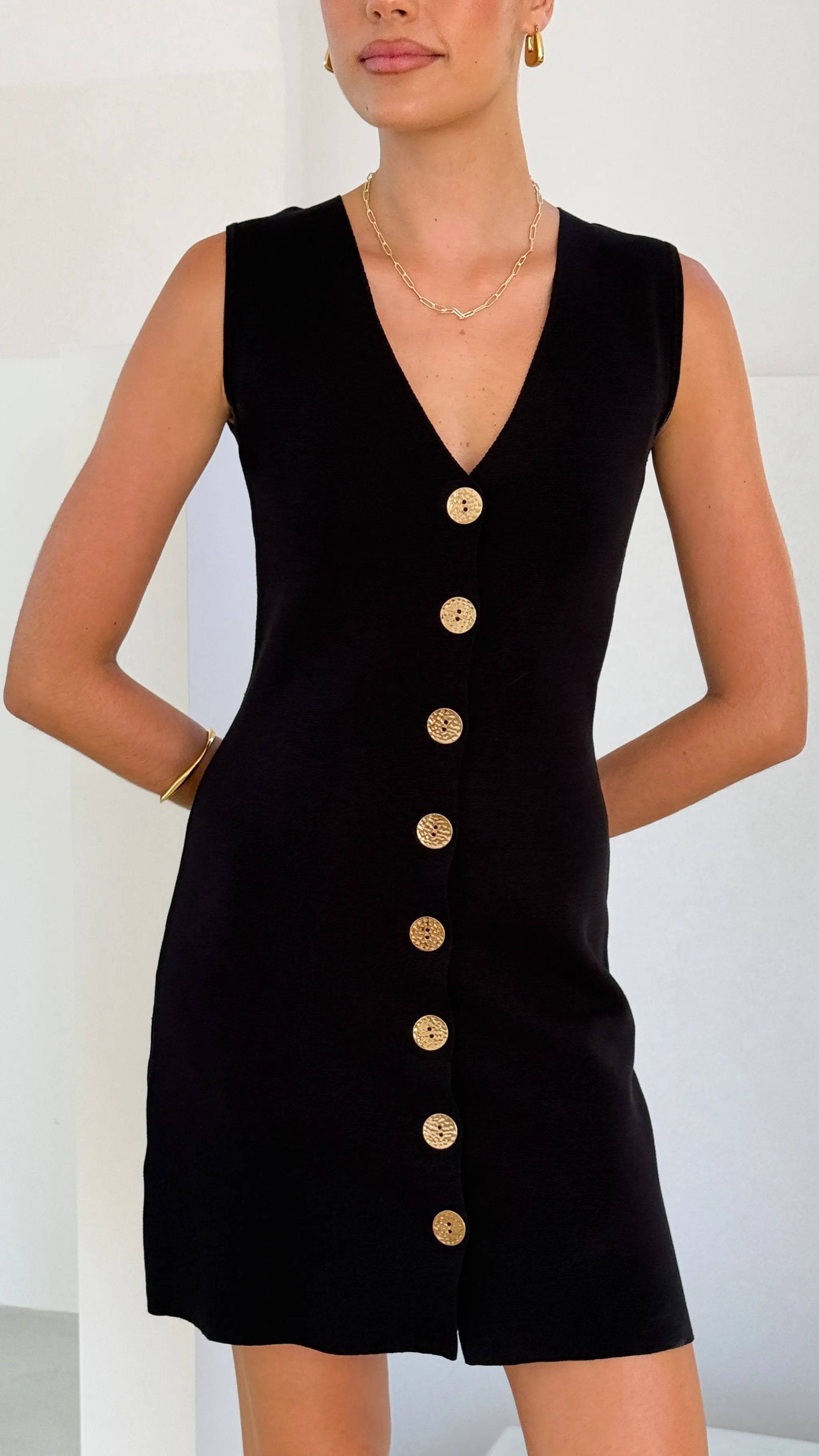 Mikki Button Up Mini Dress - Black