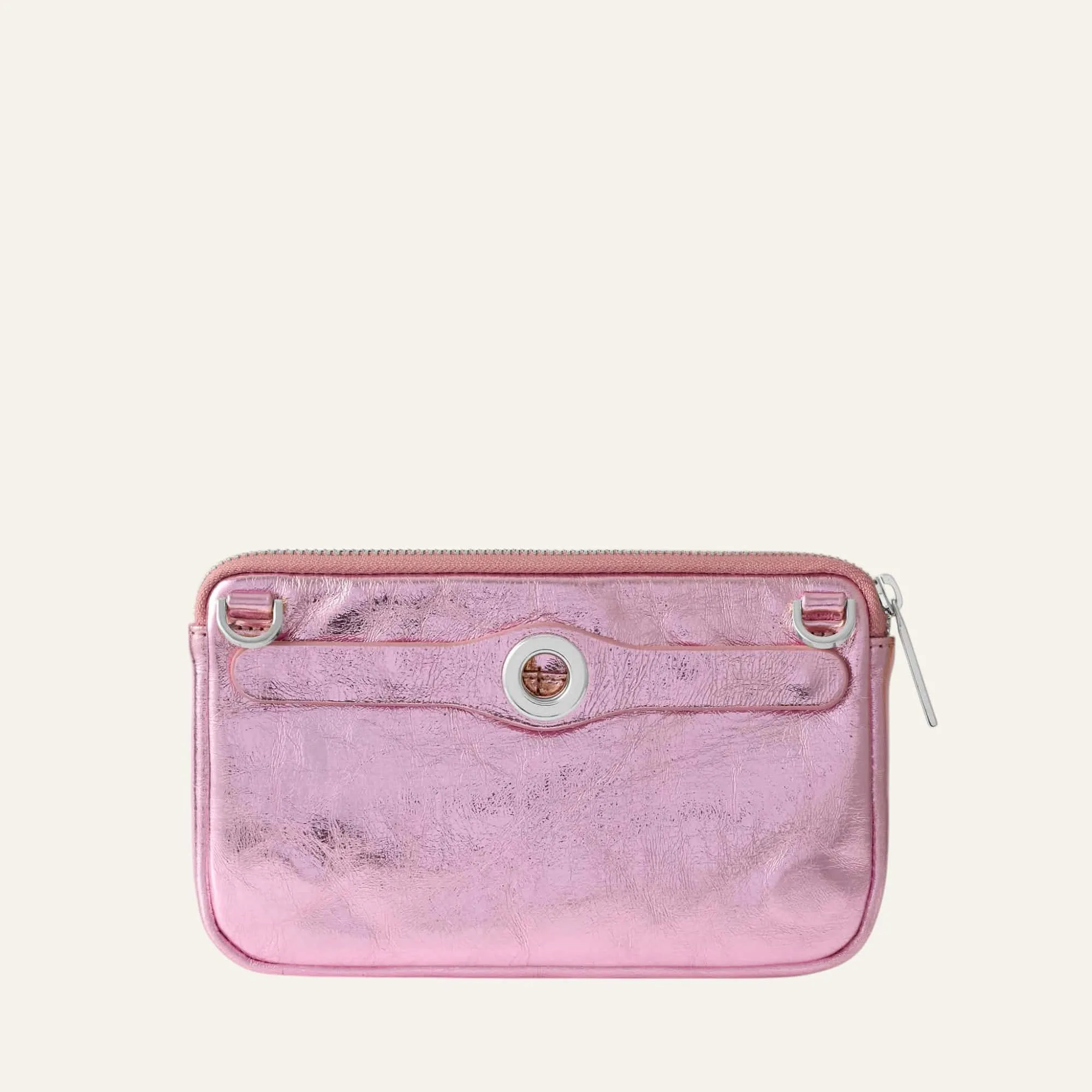 Millie Pouch | Metallic Pink with Silver hardware