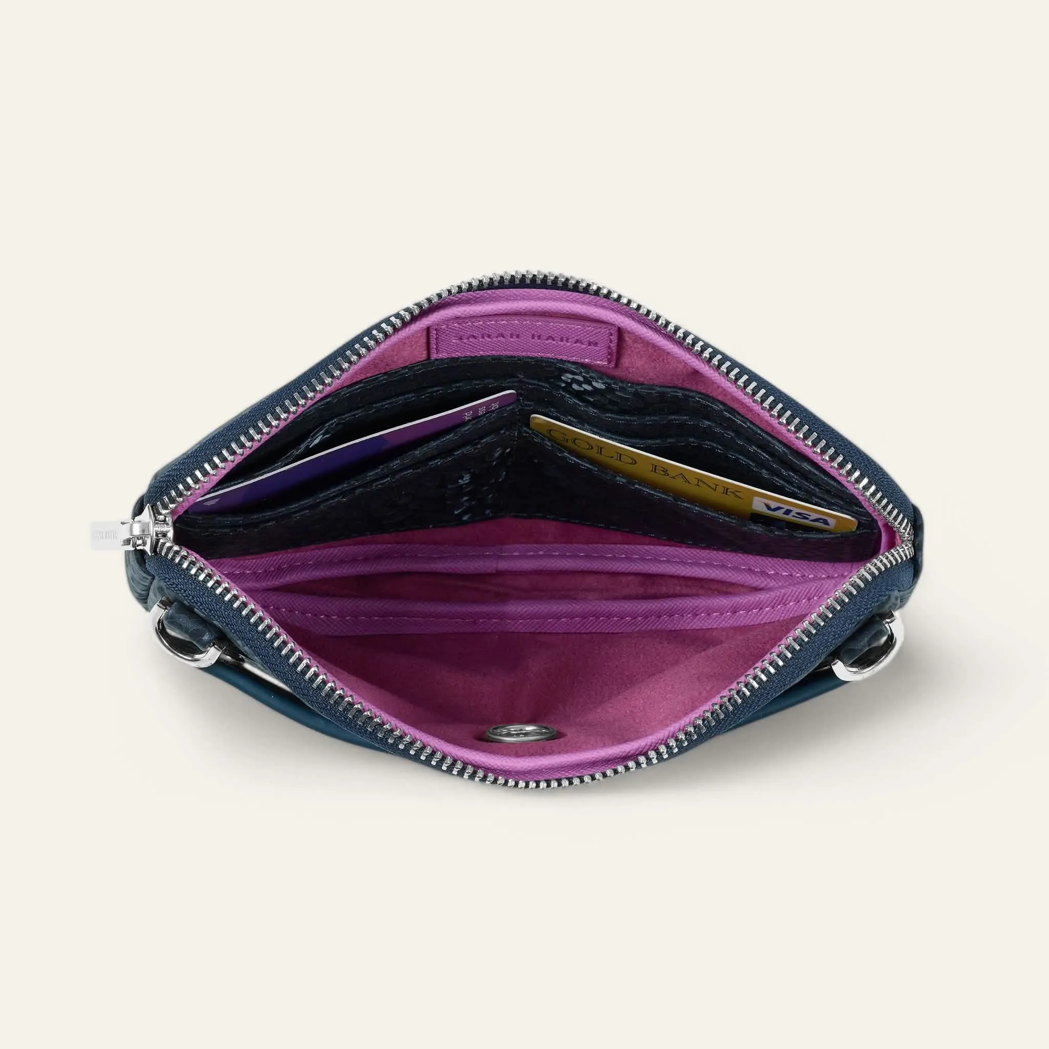 Millie Pouch | Navy Leopard with Silver hardware