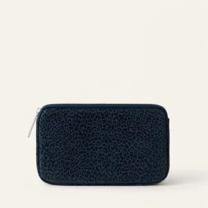Millie Pouch | Navy Leopard with Silver hardware